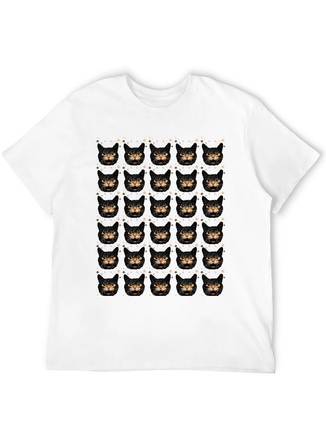 Cat Face Pattern Black T-Shirt