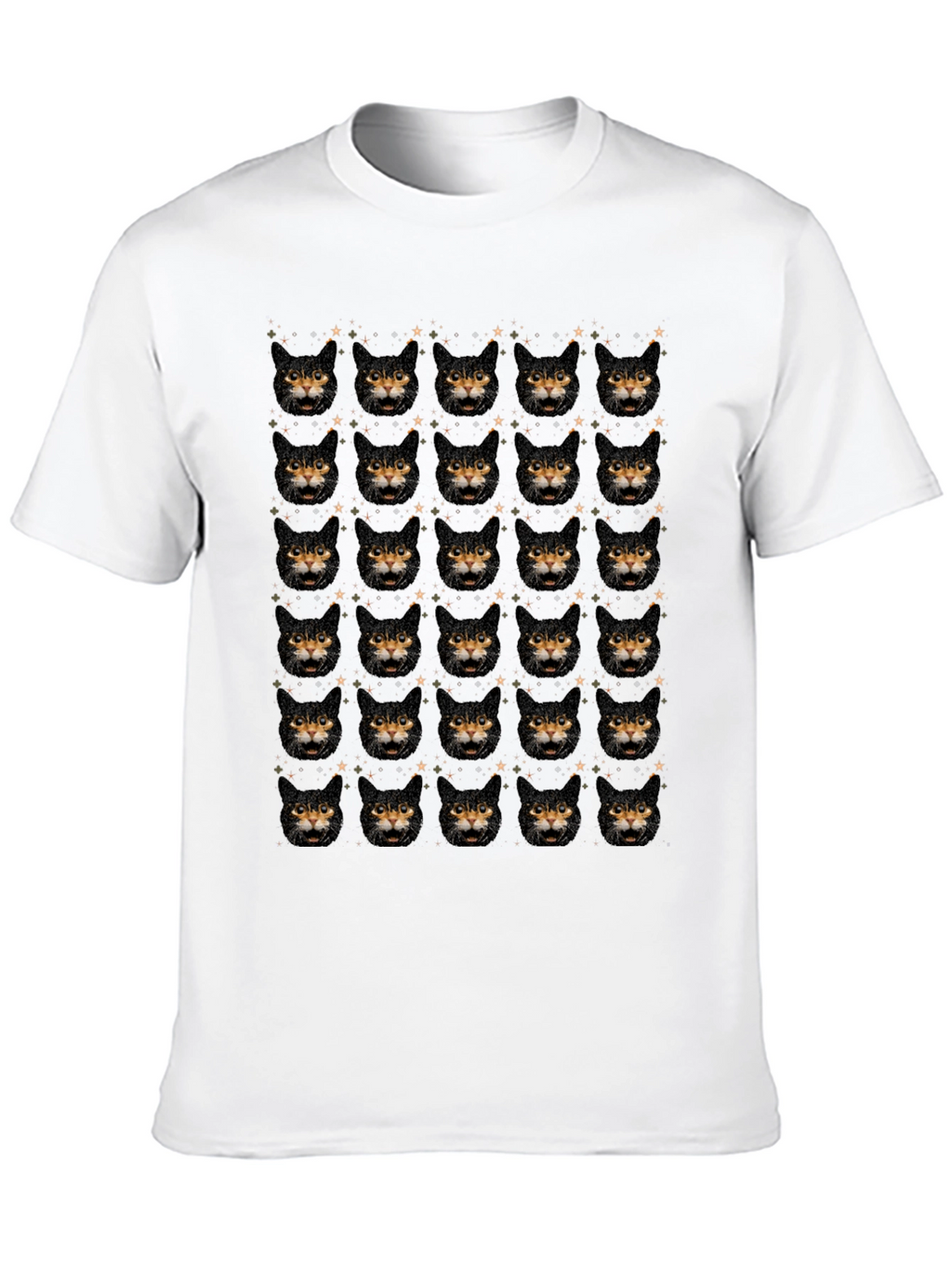 Cat Face Pattern Black T-Shirt