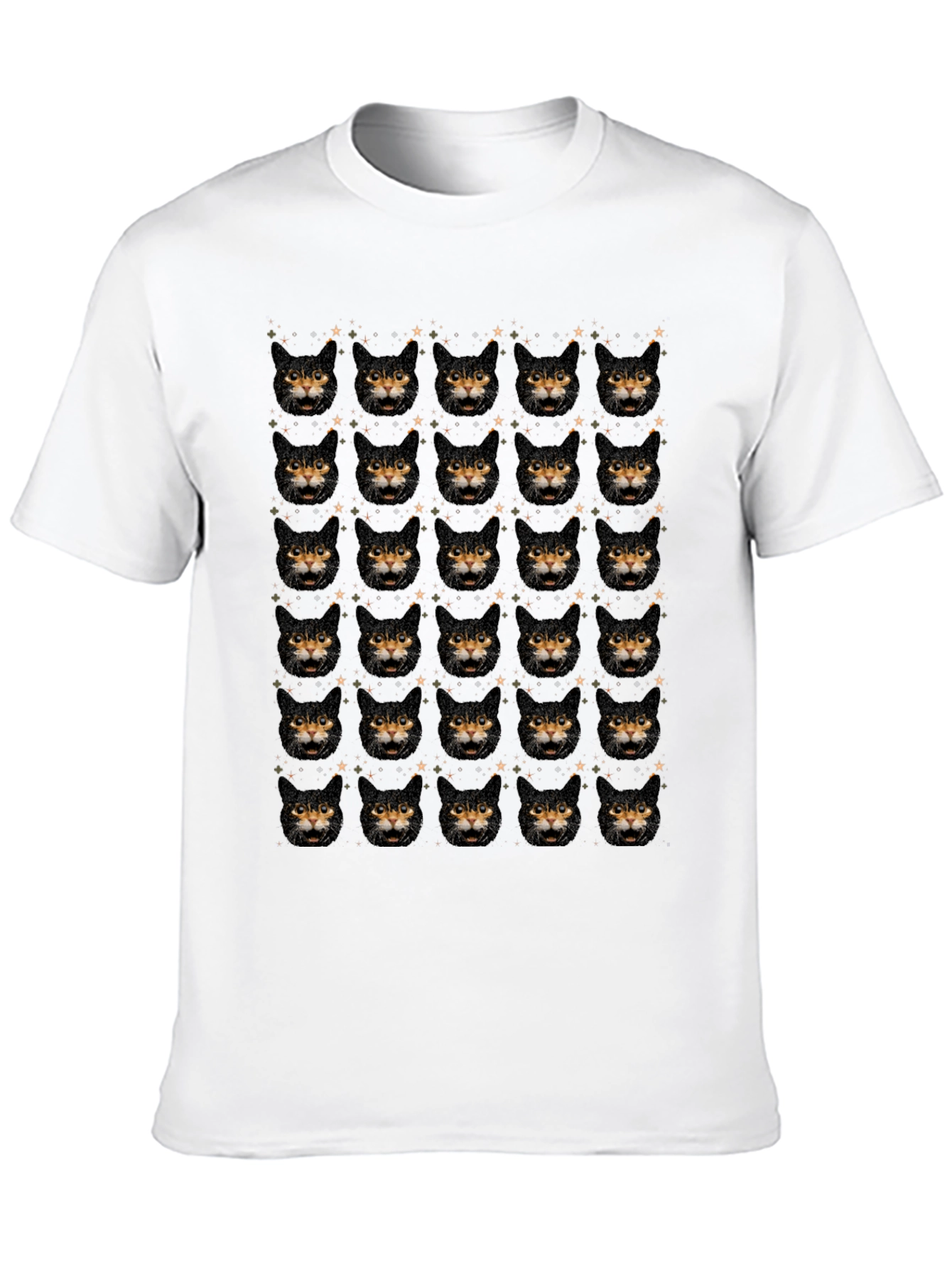 Cat Face Pattern Black T-Shirt