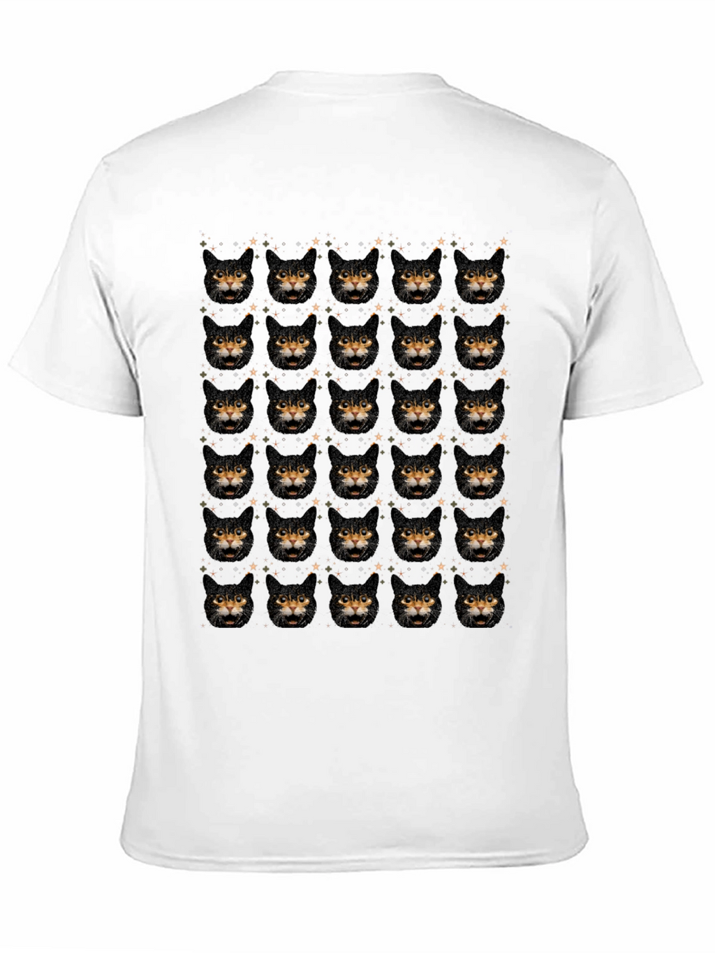 Cat Face Pattern Black T-Shirt