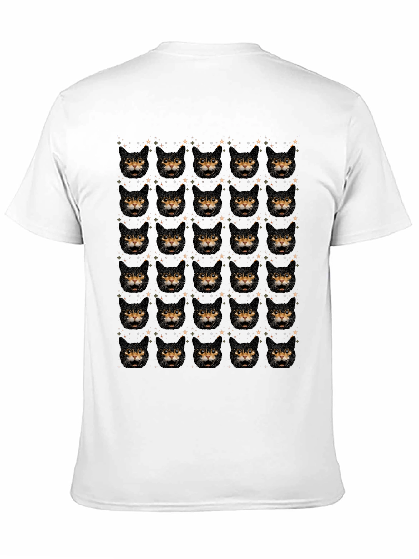 Cat Face Pattern Black T-Shirt