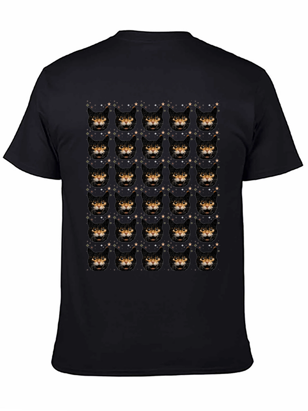 Cat Face Pattern Black T-Shirt