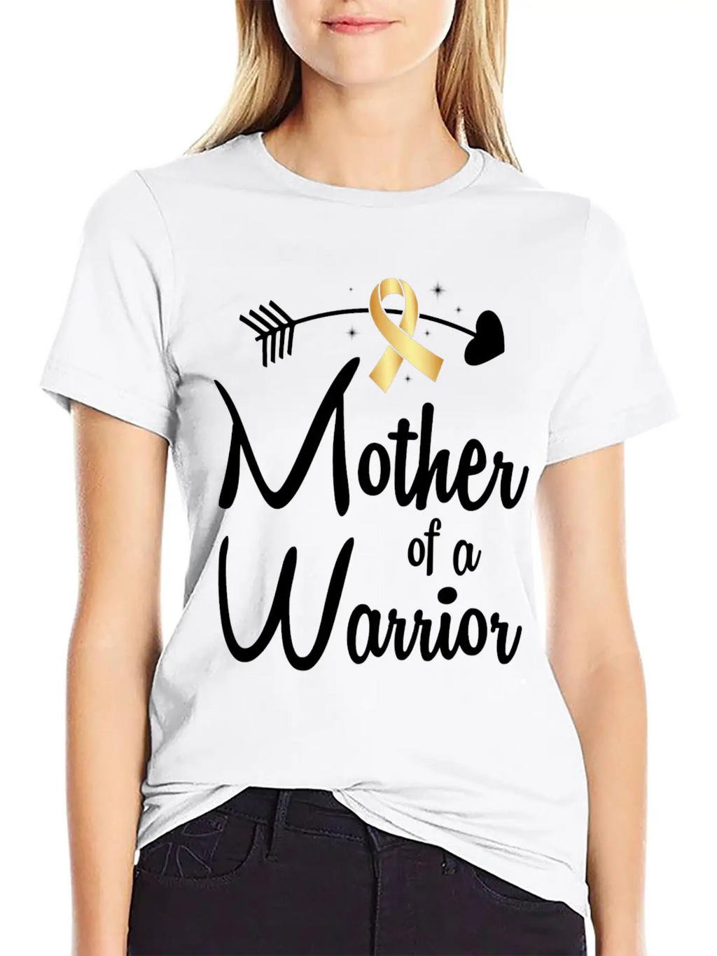 Gold Arrow Mother Of A Warrior Childhood Cancer Basic Graphic T-Shirt – Daily Comfort In Soft Cotton