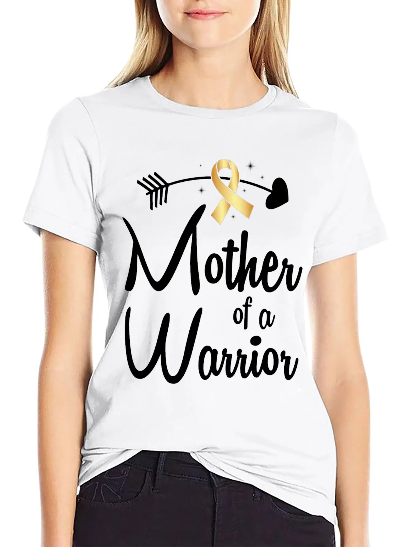 Gold Arrow Mother Of A Warrior Childhood Cancer Basic Graphic T-Shirt – Daily Comfort In Soft Cotton