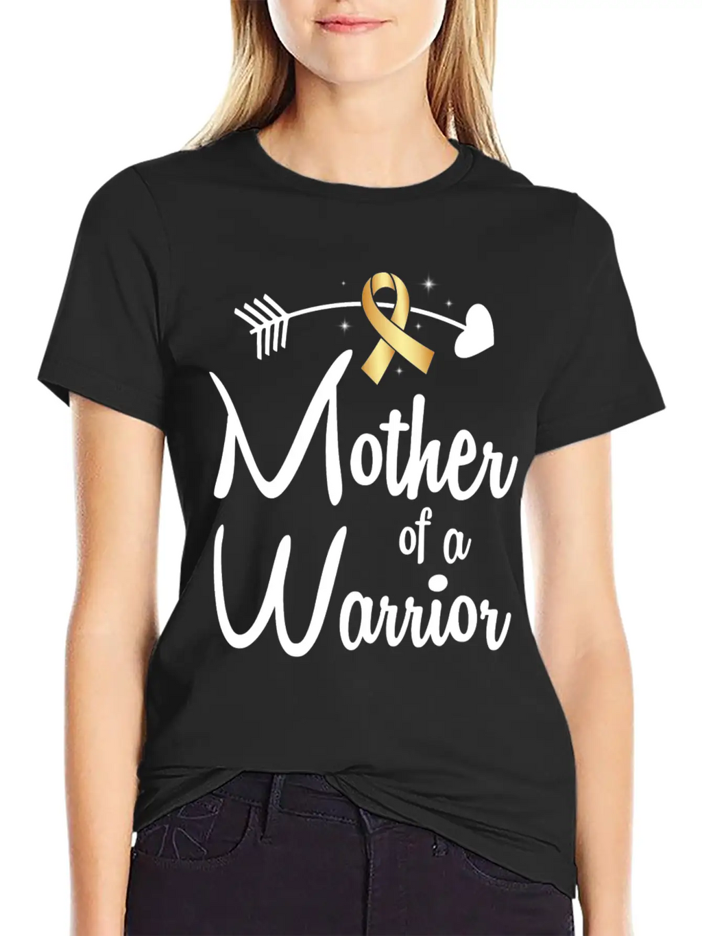 Gold Arrow Mother Of A Warrior Childhood Cancer Basic Graphic T-Shirt – Daily Comfort In Soft Cotton