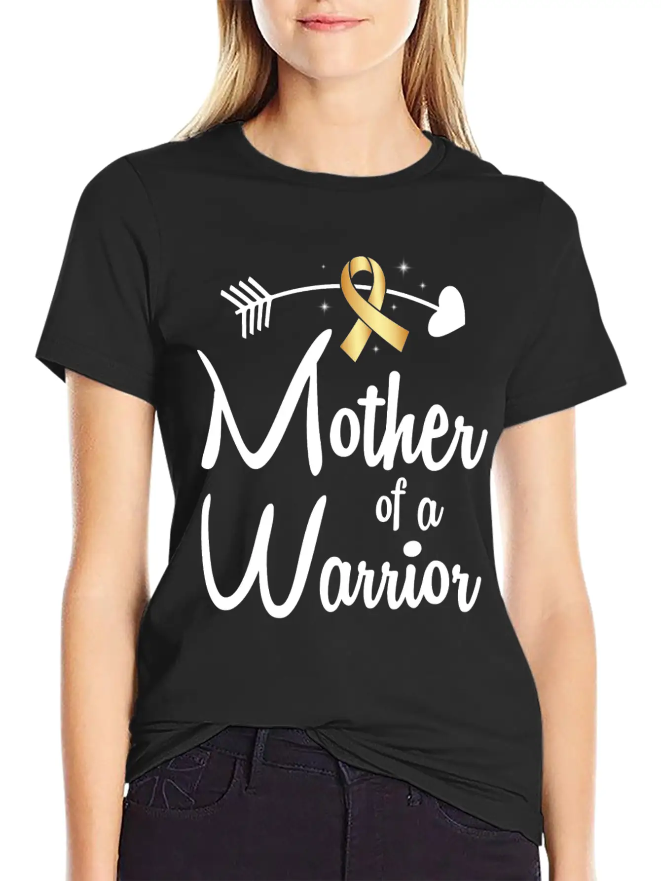 Gold Arrow Mother Of A Warrior Childhood Cancer Basic Graphic T-Shirt – Daily Comfort In Soft Cotton