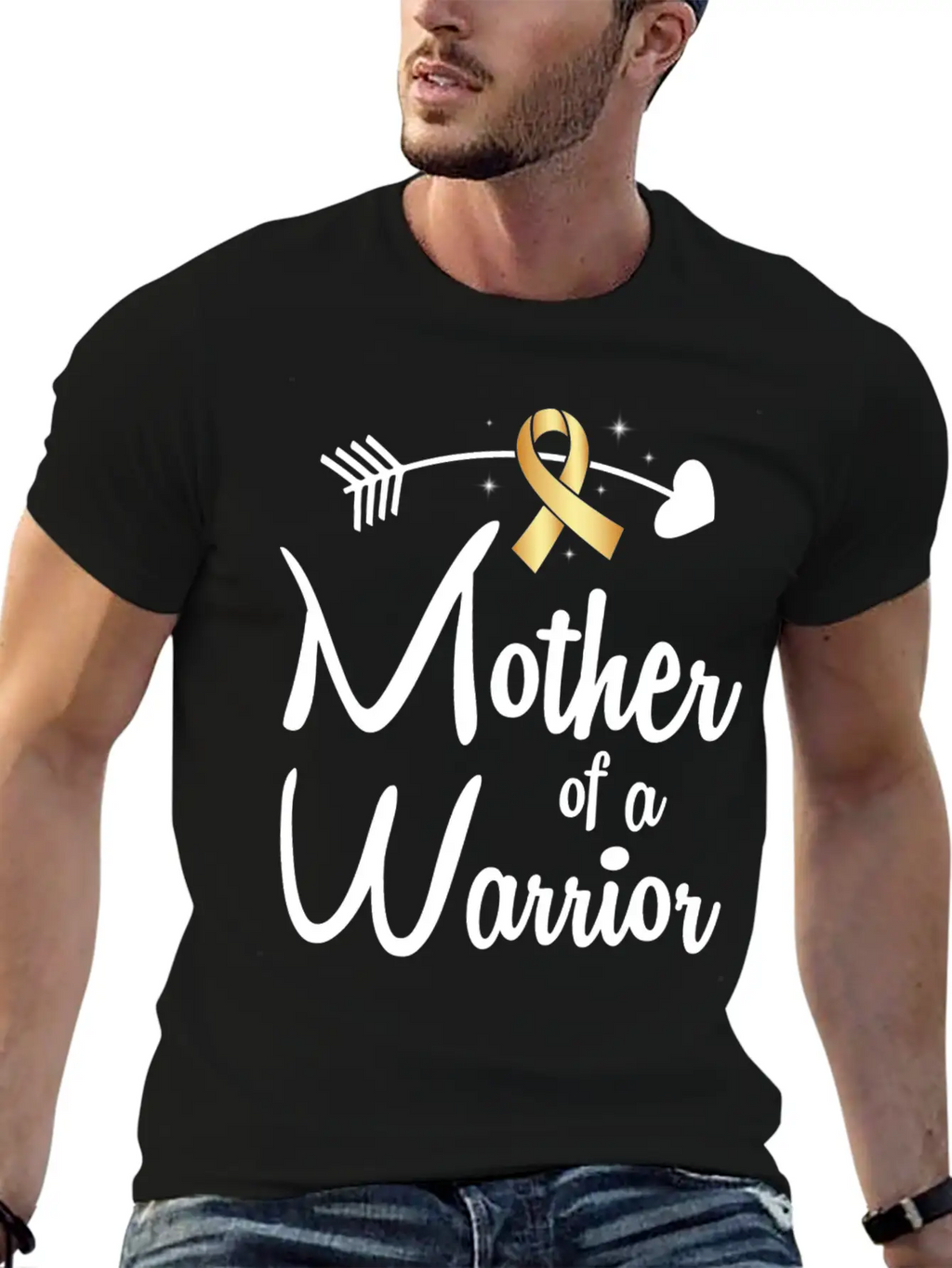 Gold Arrow Mother Of A Warrior Childhood Cancer Basic Graphic T-Shirt – Daily Comfort In Soft Cotton