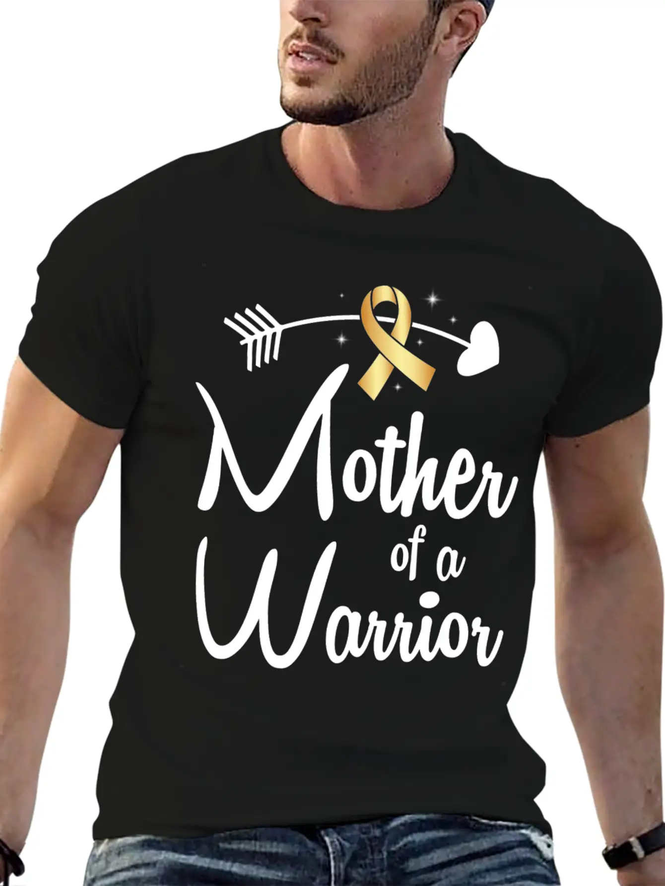 Gold Arrow Mother Of A Warrior Childhood Cancer Basic Graphic T-Shirt – Daily Comfort In Soft Cotton
