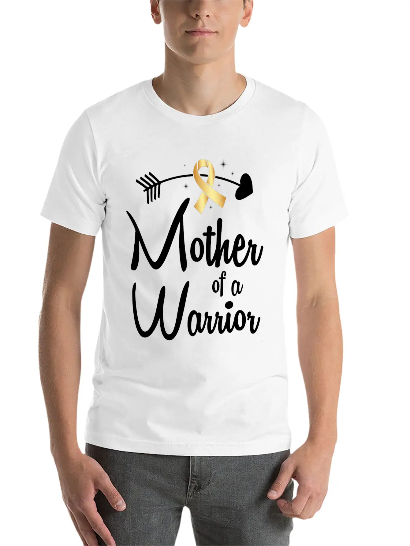Gold Arrow Mother Of A Warrior Childhood Cancer Basic Graphic T-Shirt – Daily Comfort In Soft Cotton
