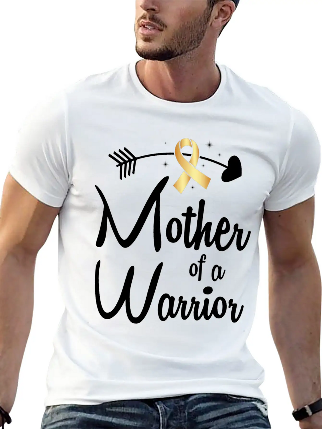 Gold Arrow Mother Of A Warrior Childhood Cancer Basic Graphic T-Shirt – Daily Comfort In Soft Cotton