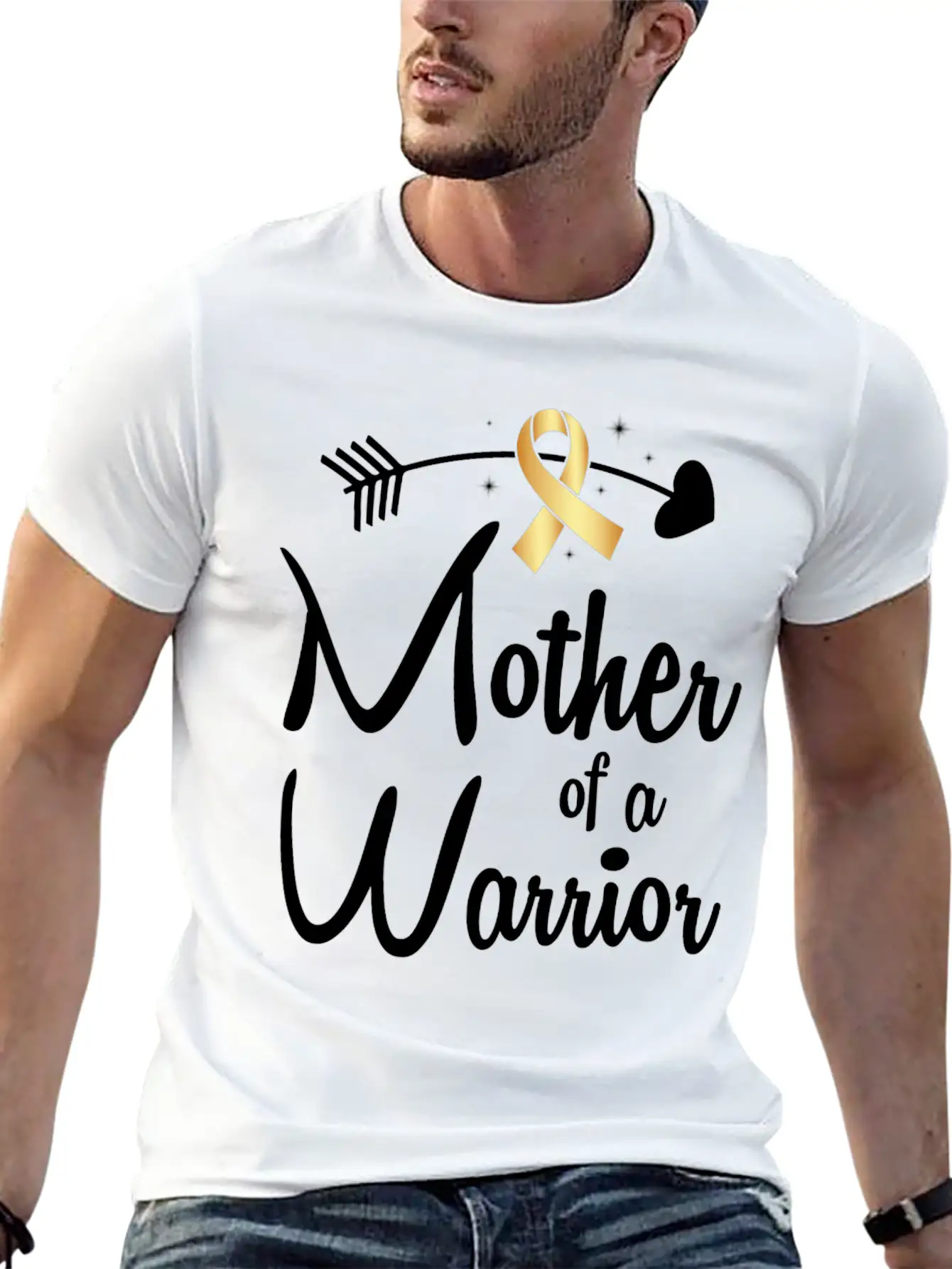 Gold Arrow Mother Of A Warrior Childhood Cancer Basic Graphic T-Shirt – Daily Comfort In Soft Cotton