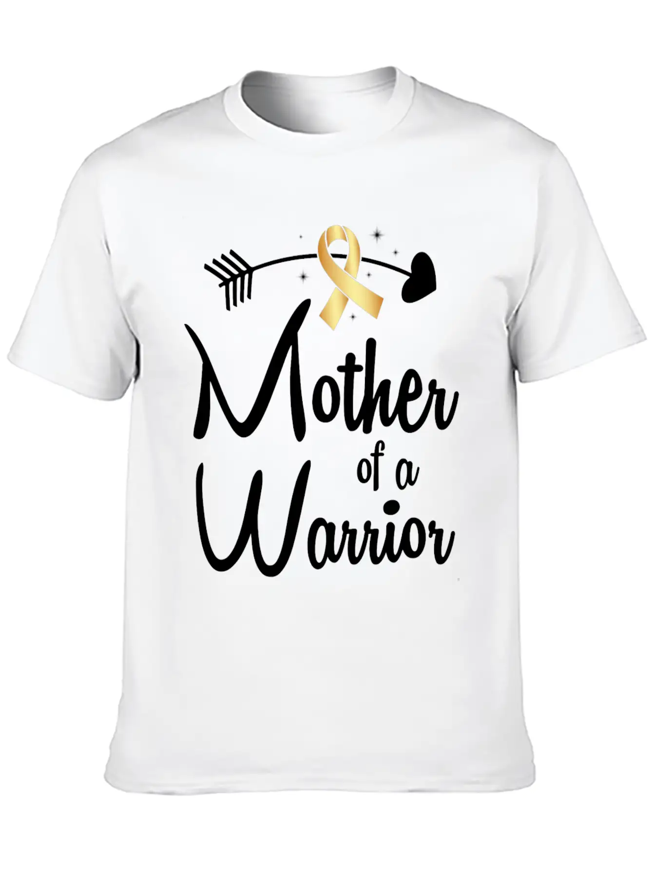Gold Arrow Mother Of A Warrior Childhood Cancer Basic Graphic T-Shirt – Daily Comfort In Soft Cotton