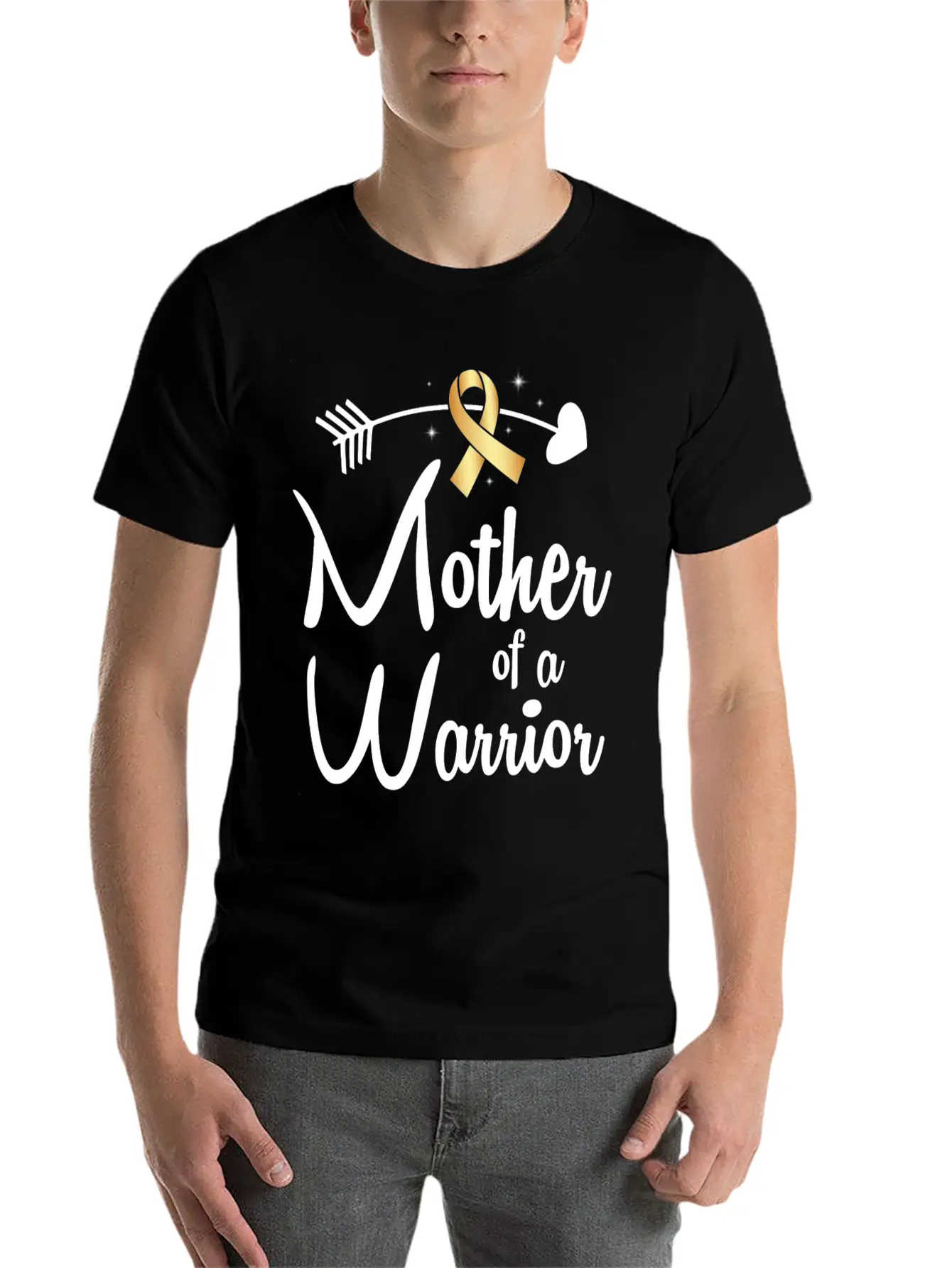 Gold Arrow Mother Of A Warrior Childhood Cancer Basic Graphic T-Shirt – Daily Comfort In Soft Cotton