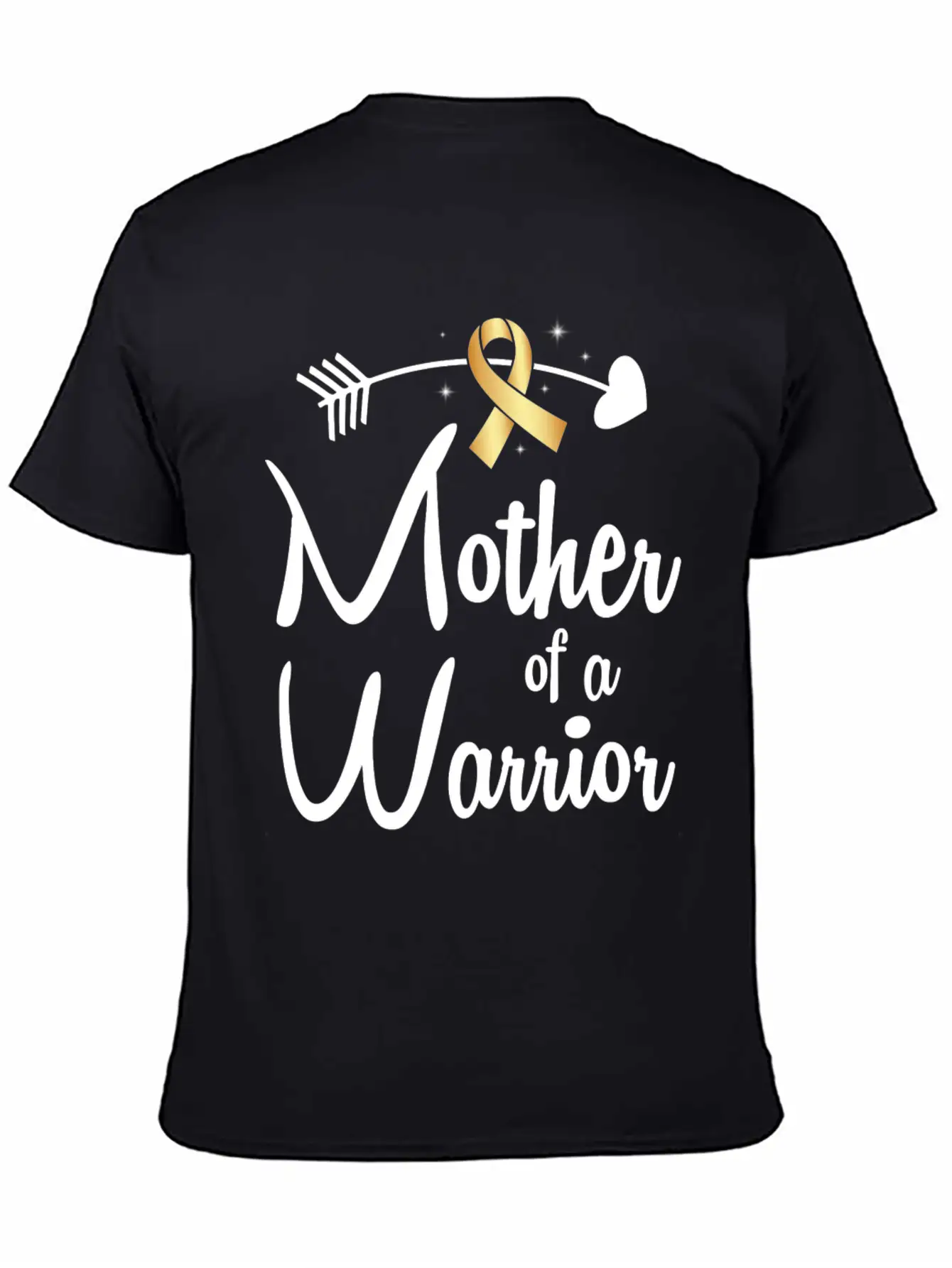Gold Arrow Mother Of A Warrior Childhood Cancer Basic Graphic T-Shirt – Daily Comfort In Soft Cotton