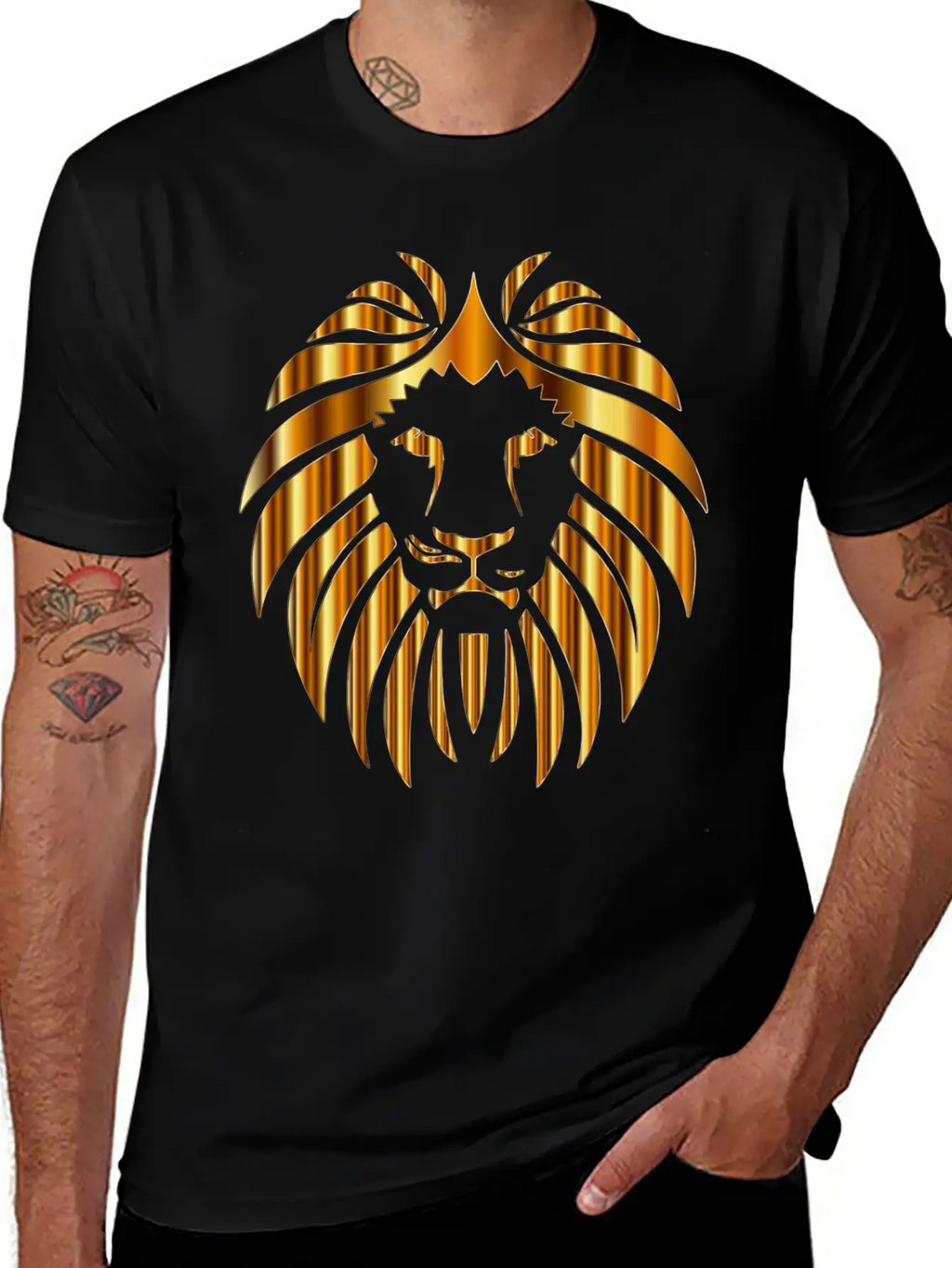 GOLD METALLIC LION HEAD Unisex Casual T-Shirt – Clean Design For Daily Comfort