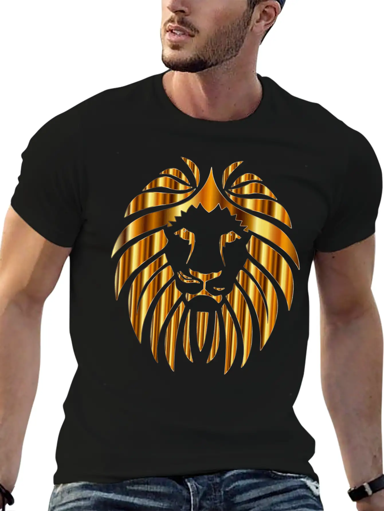 GOLD METALLIC LION HEAD Unisex Casual T-Shirt – Clean Design For Daily Comfort