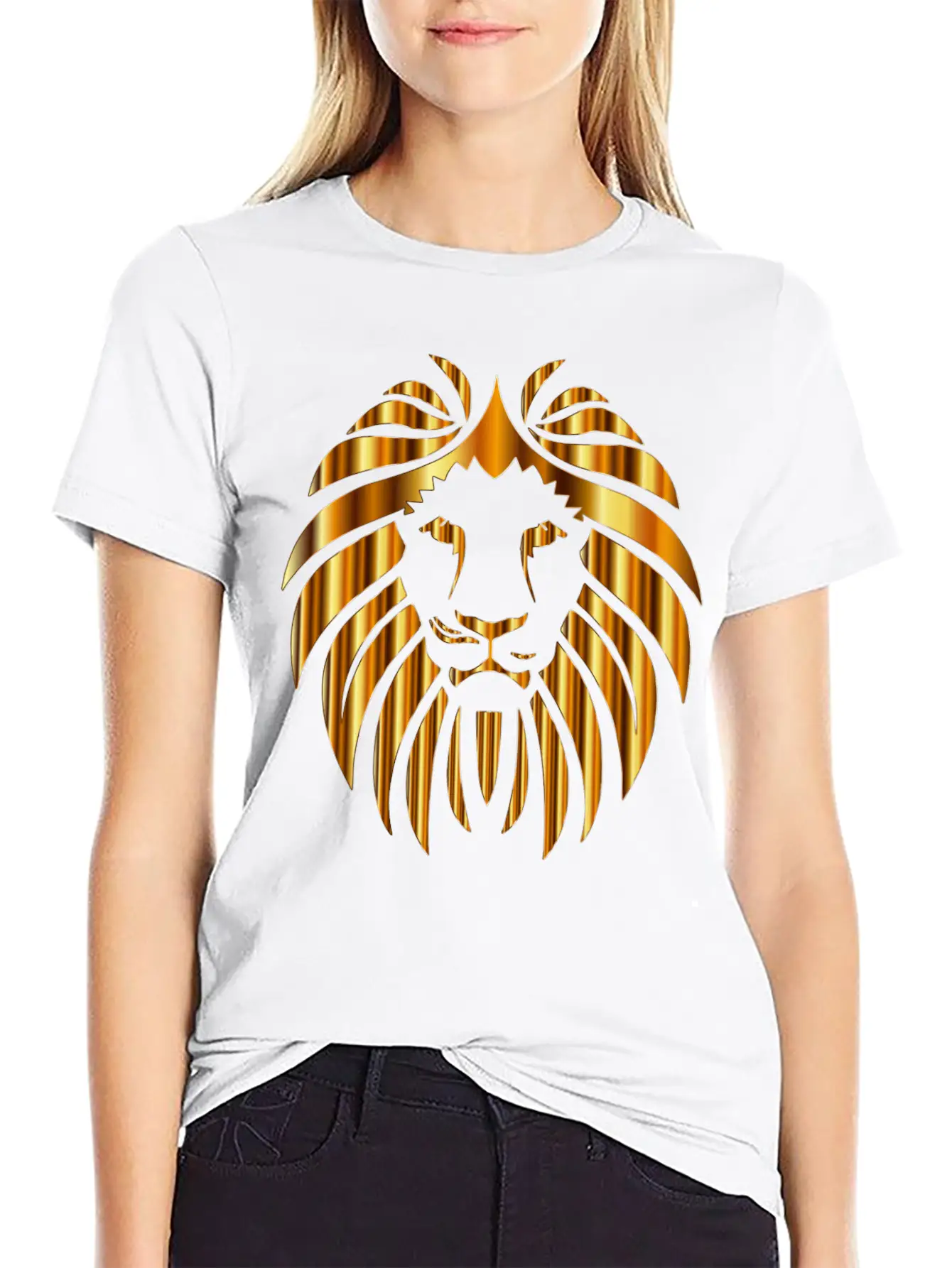 GOLD METALLIC LION HEAD Unisex Casual T-Shirt – Clean Design For Daily Comfort