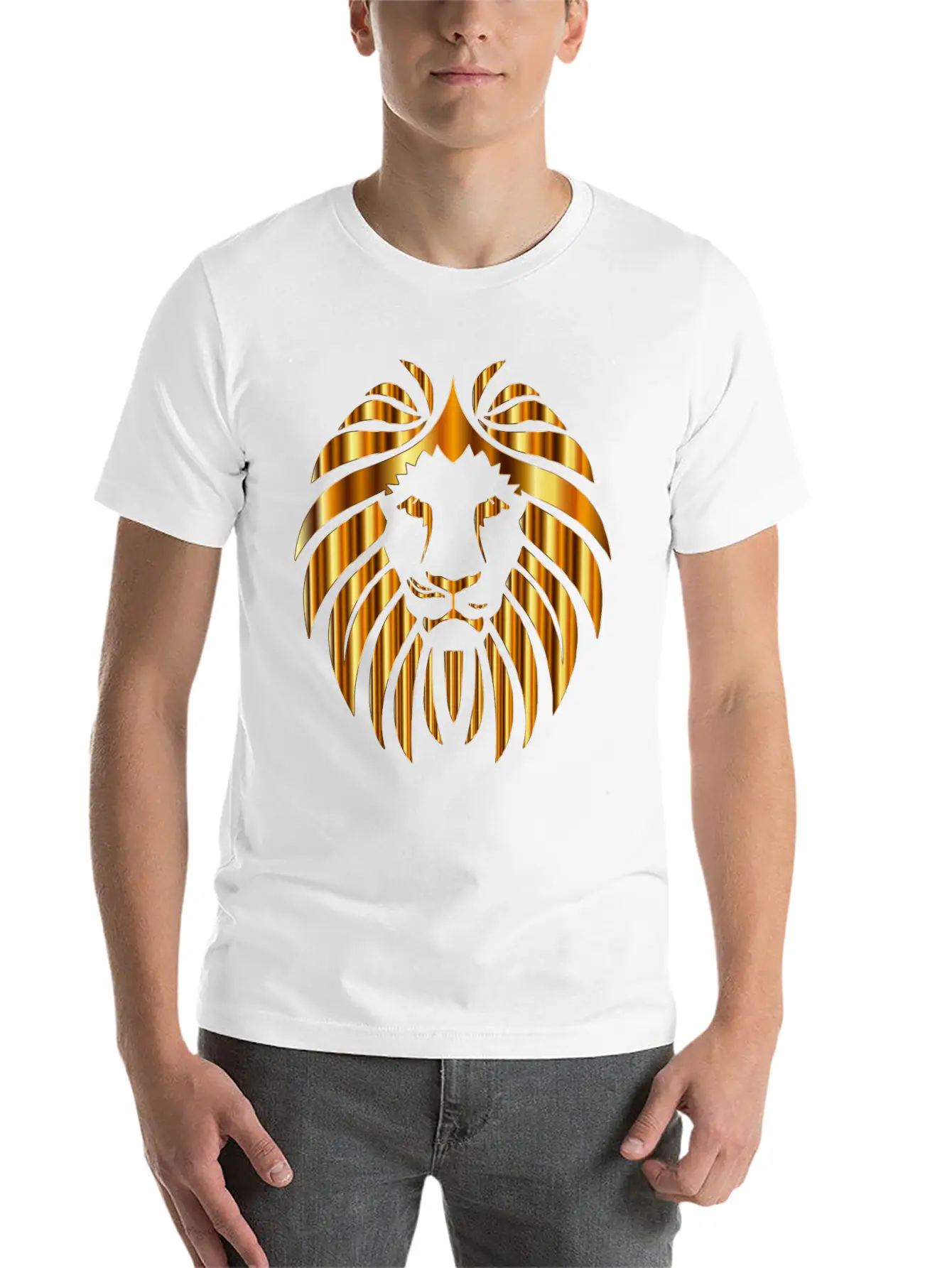 GOLD METALLIC LION HEAD Unisex Casual T-Shirt – Clean Design For Daily Comfort