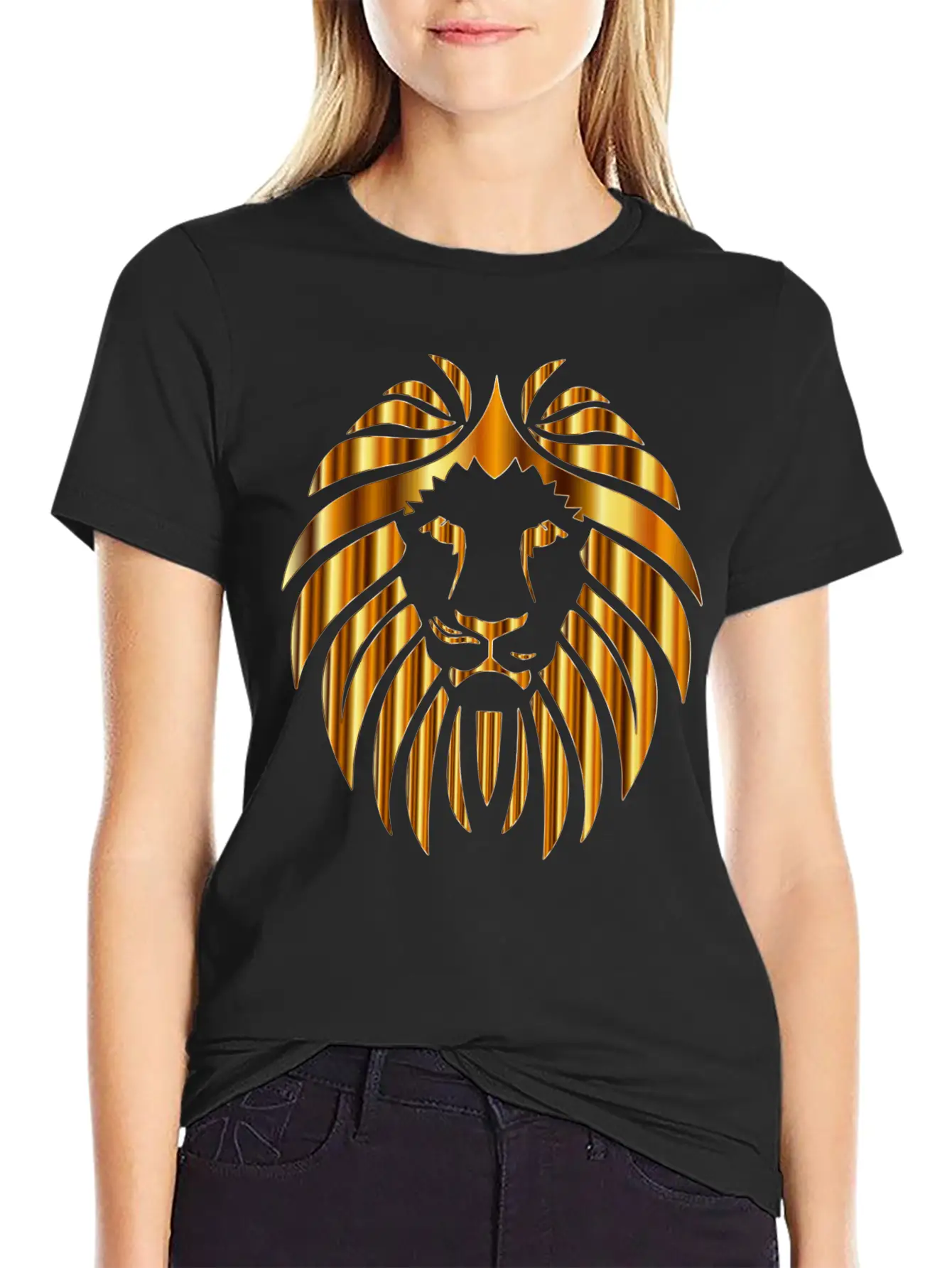 GOLD METALLIC LION HEAD Unisex Casual T-Shirt – Clean Design For Daily Comfort