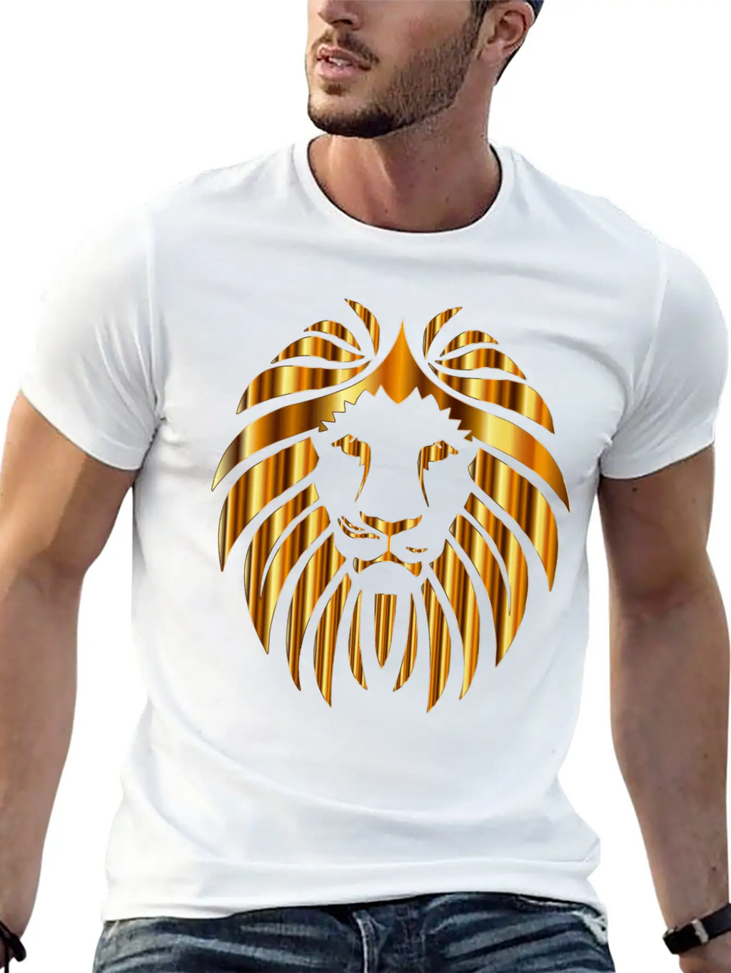 GOLD METALLIC LION HEAD Unisex Casual T-Shirt – Clean Design For Daily Comfort