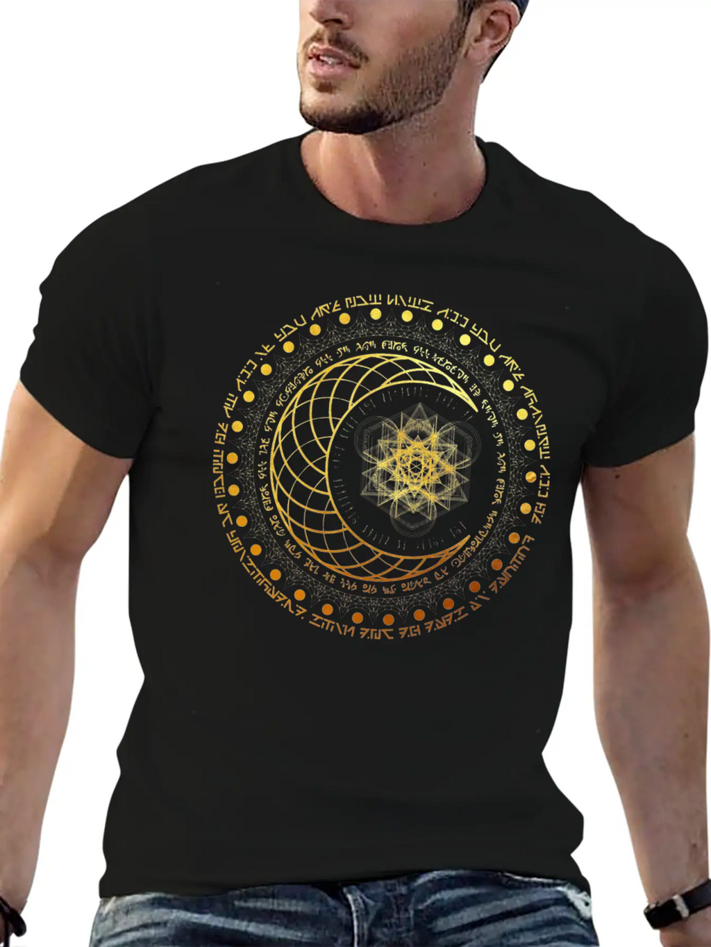 Gold Sacred Geometry Intricate Geometric Sun And M Classic Cotton Tee – Unisex Comfort For Any Season