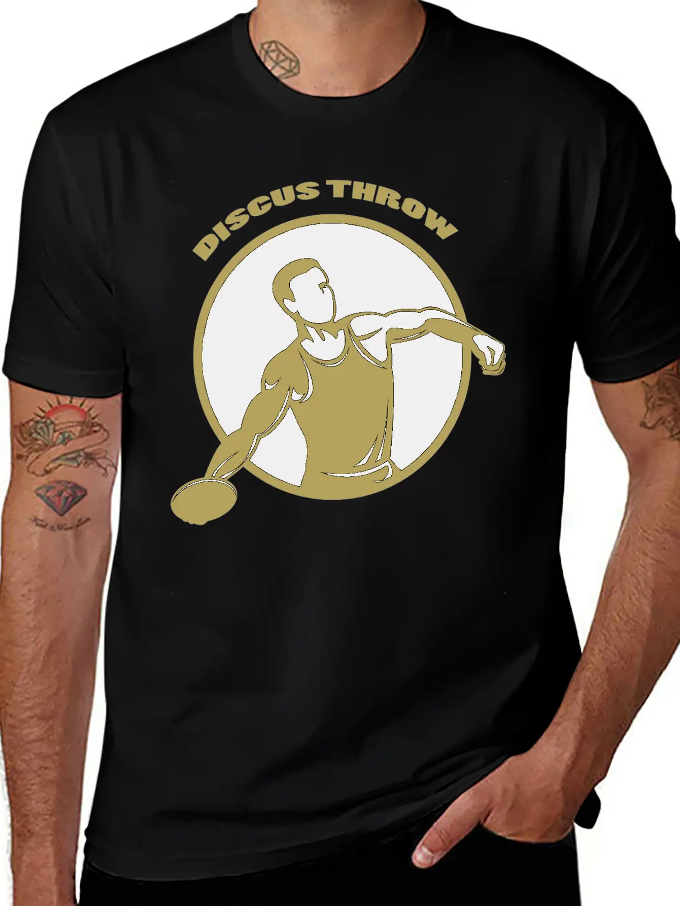 Gold Vintage Athlete Discus Throw Breathable Soft Cotton T-Shirt – Timeless Casual Look
