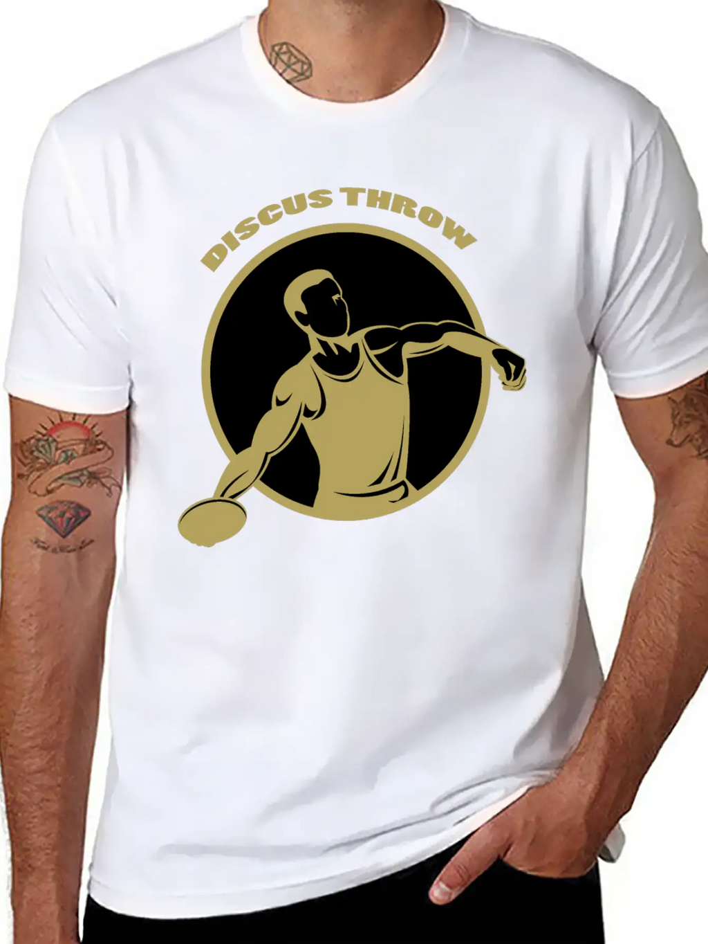 Gold Vintage Athlete Discus Throw Breathable Soft Cotton T-Shirt – Timeless Casual Look