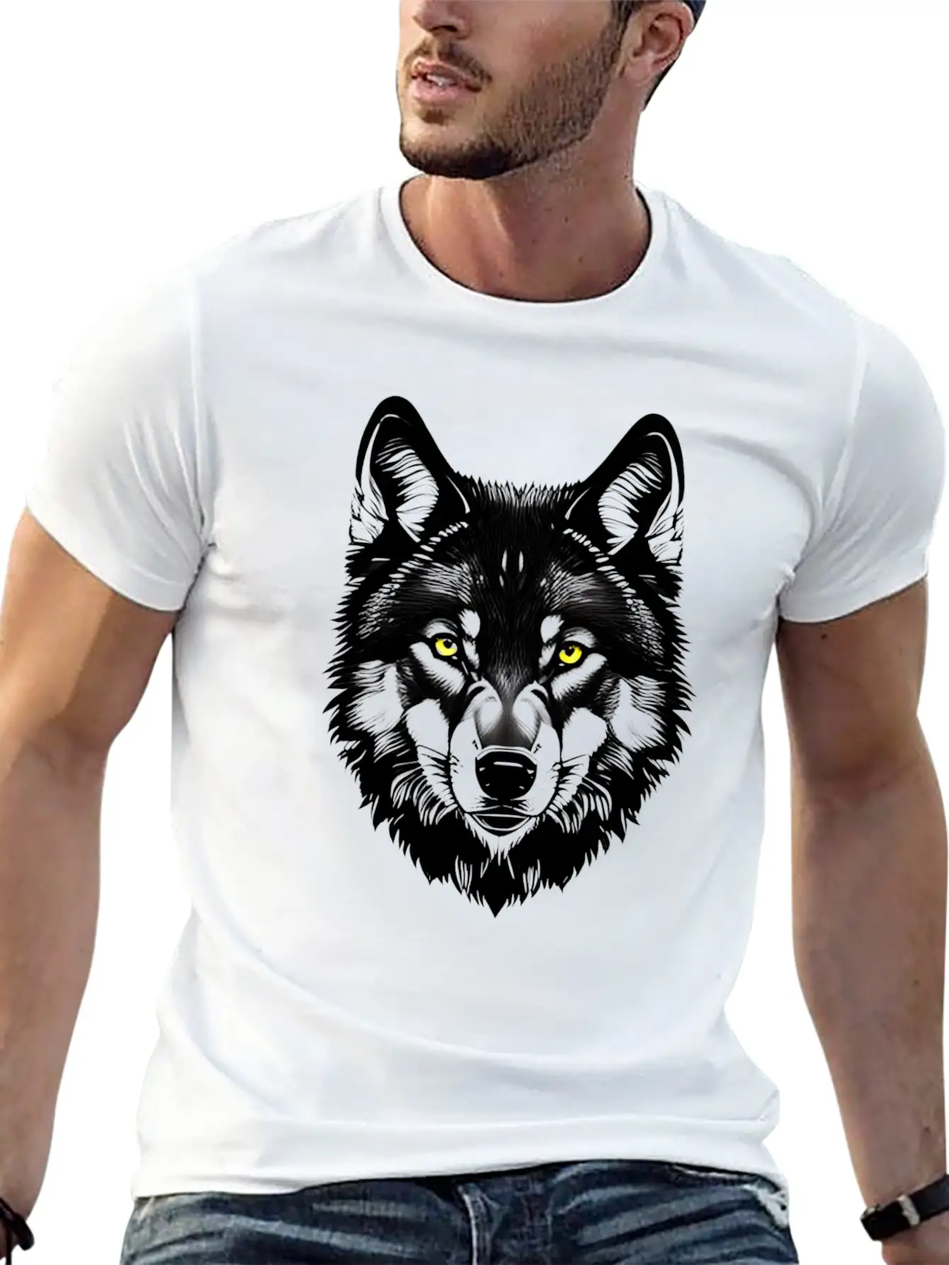 Golden Eyes Wolf Graphic T-Shirt Stylish Everyday T-Shirt – Unisex Basic Cotton Tee