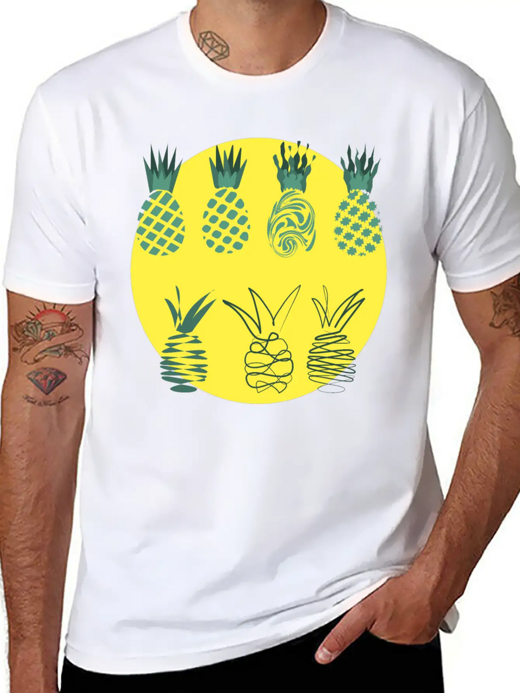 Golden Pineapples Drawing In Abstract Style Unisex Casual T-Shirt – Clean Design For Daily Comfort