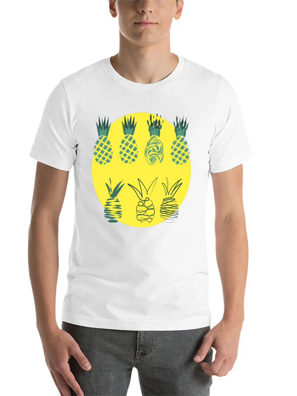 Golden Pineapples Drawing In Abstract Style Unisex Casual T-Shirt – Clean Design For Daily Comfort