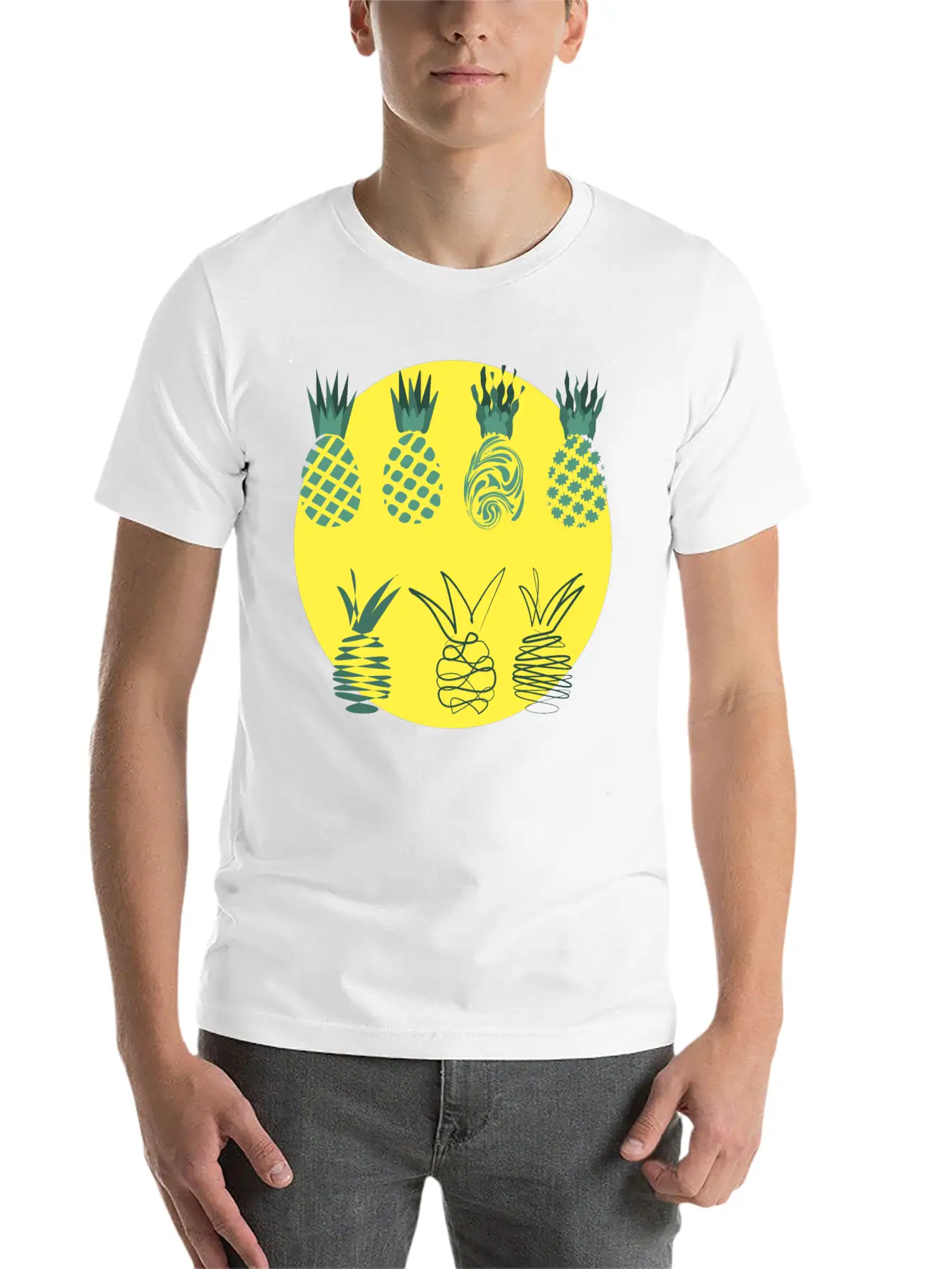 Golden Pineapples Drawing In Abstract Style Unisex Casual T-Shirt – Clean Design For Daily Comfort