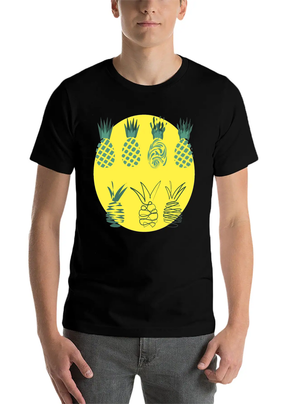 Golden Pineapples Drawing In Abstract Style Unisex Casual T-Shirt – Clean Design For Daily Comfort