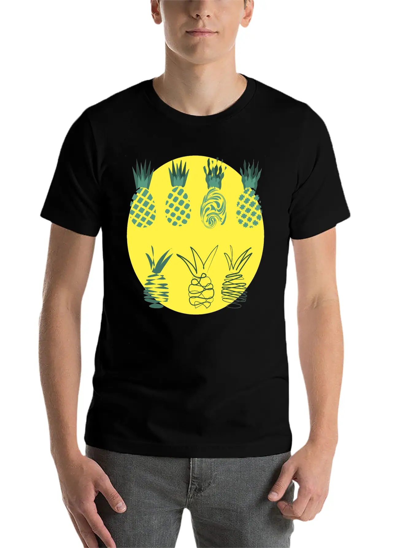 Golden Pineapples Drawing In Abstract Style Unisex Casual T-Shirt – Clean Design For Daily Comfort