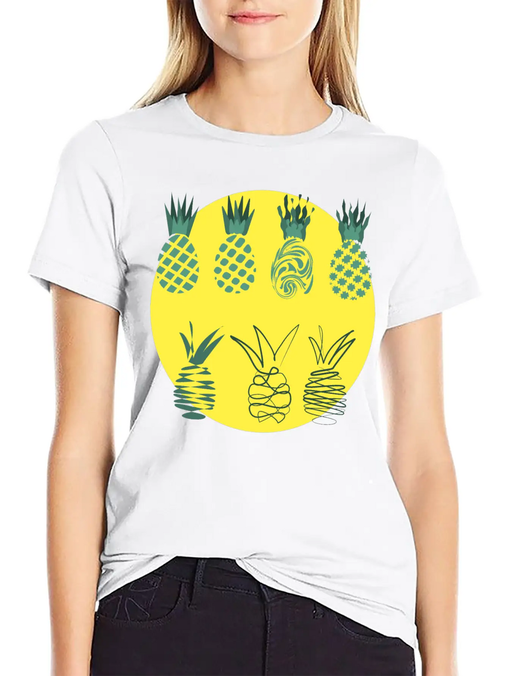 Golden Pineapples Drawing In Abstract Style Unisex Casual T-Shirt – Clean Design For Daily Comfort