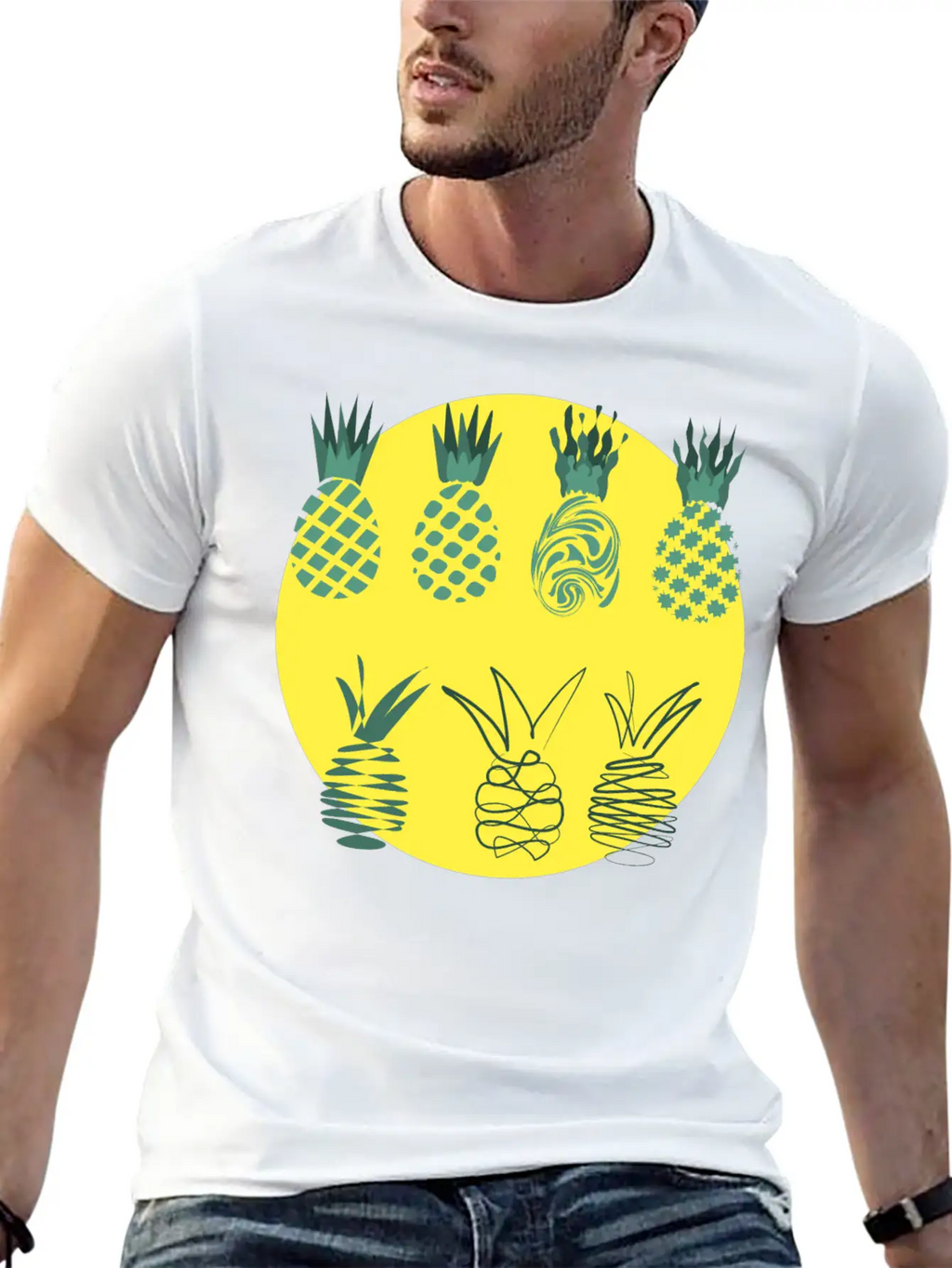 Golden Pineapples Drawing In Abstract Style Unisex Casual T-Shirt – Clean Design For Daily Comfort