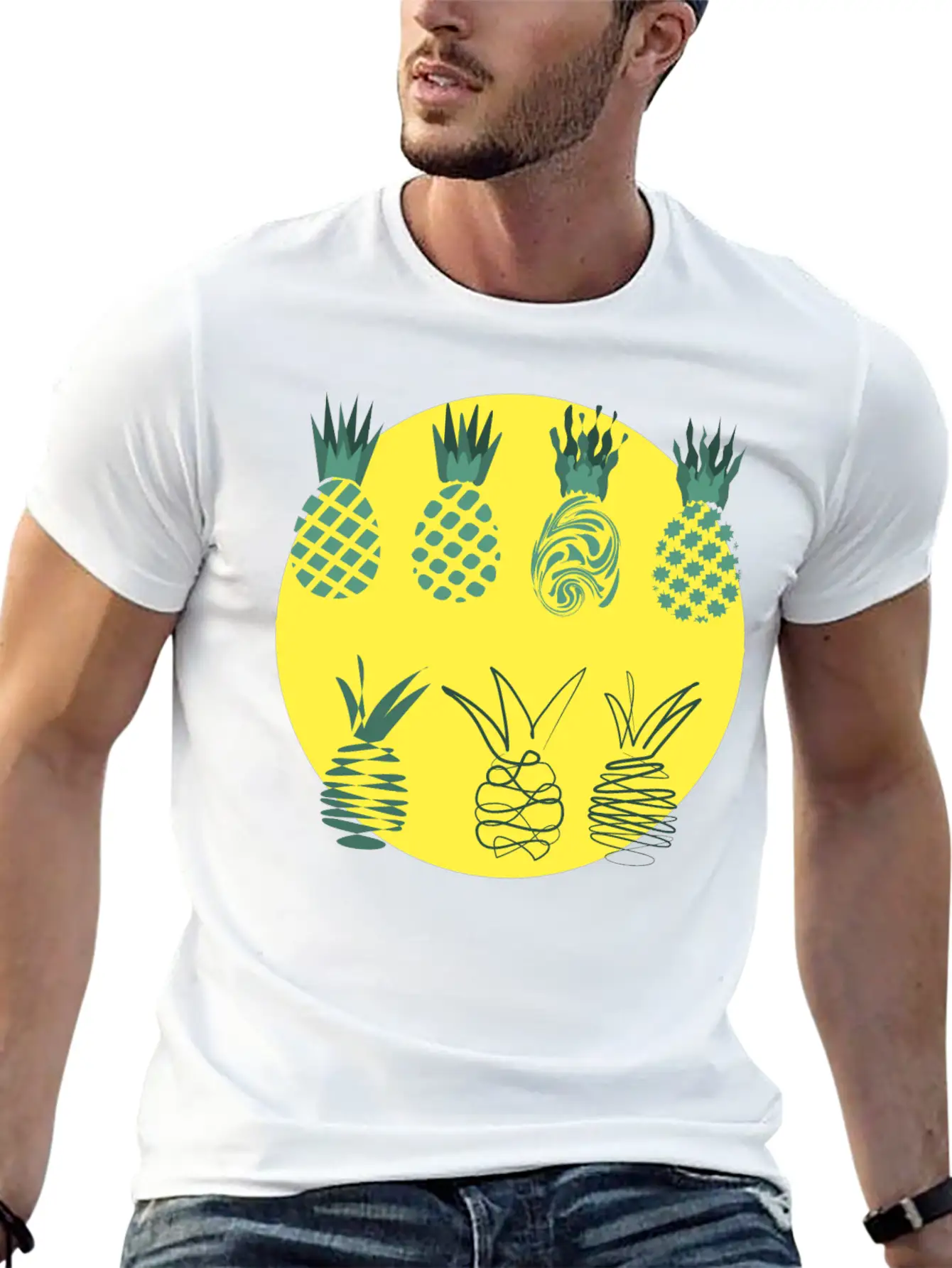 Golden Pineapples Drawing In Abstract Style Unisex Casual T-Shirt – Clean Design For Daily Comfort