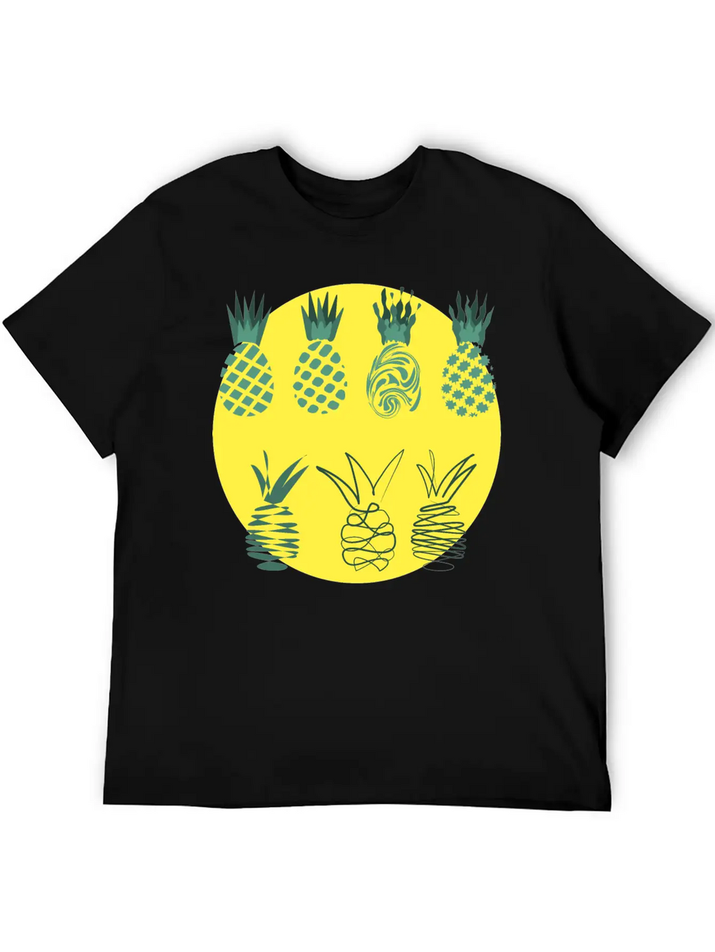 Golden Pineapples Drawing In Abstract Style Unisex Casual T-Shirt – Clean Design For Daily Comfort