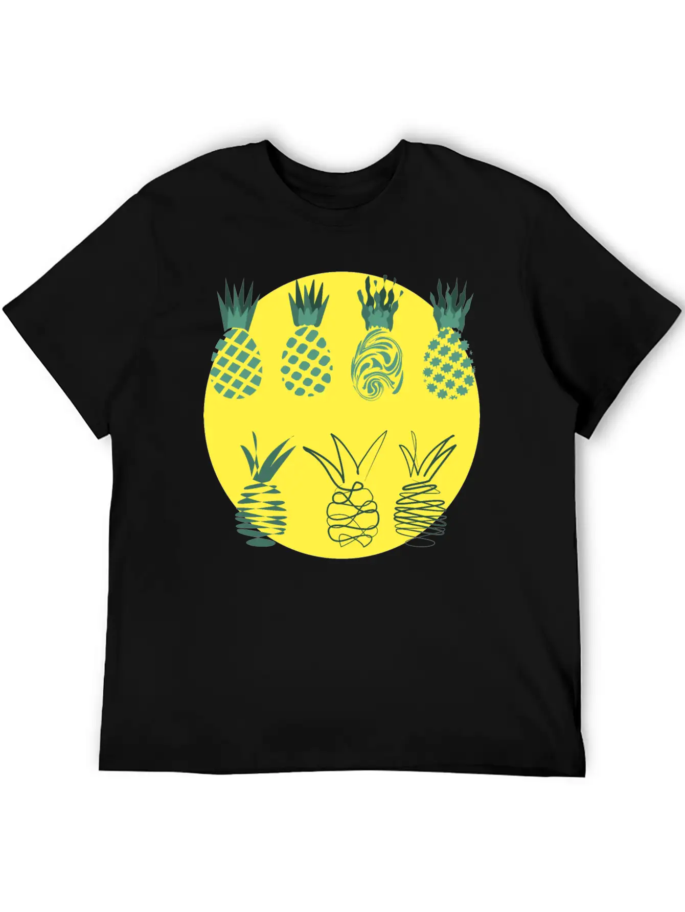 Golden Pineapples Drawing In Abstract Style Unisex Casual T-Shirt – Clean Design For Daily Comfort