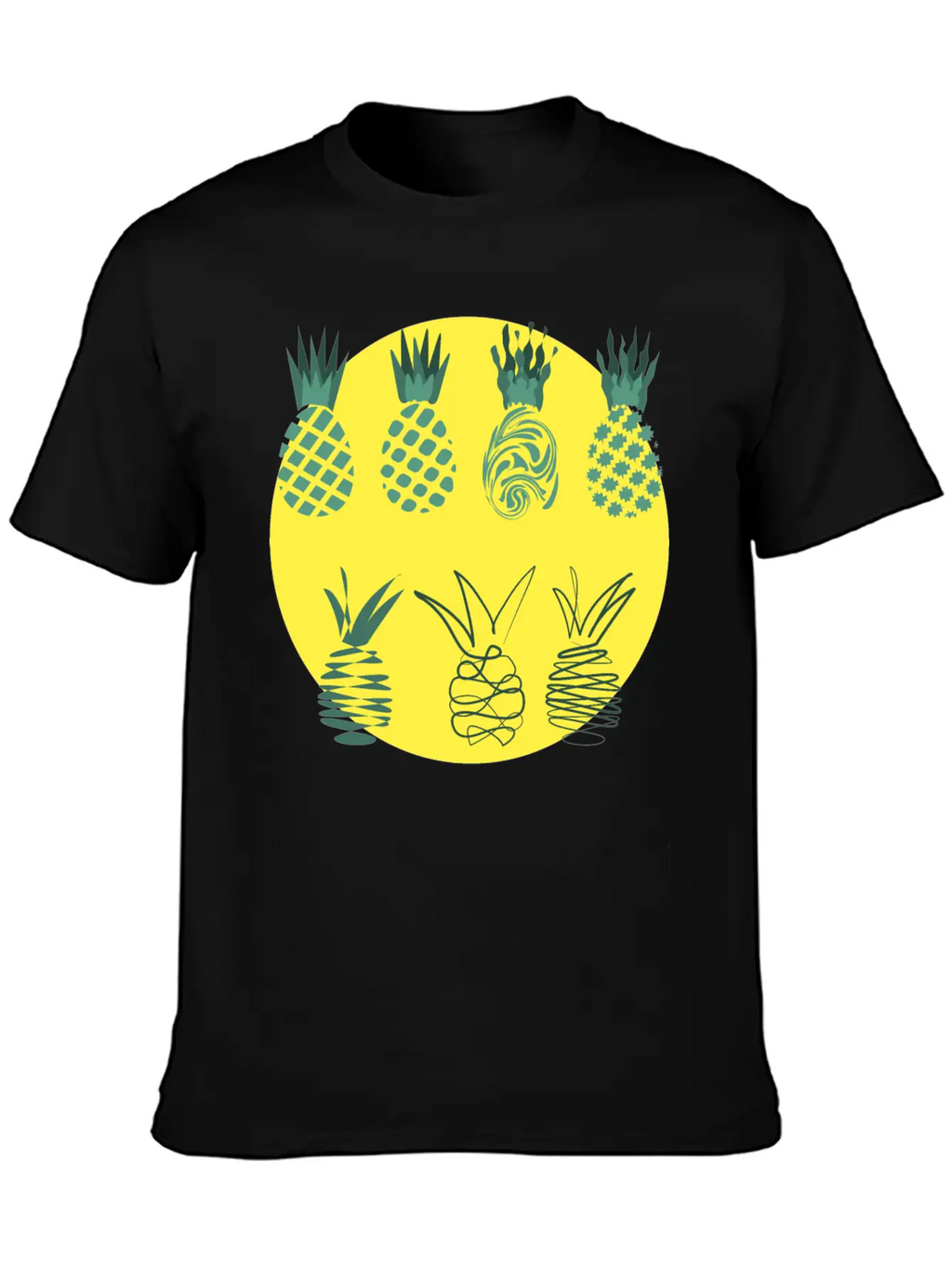 Golden Pineapples Drawing In Abstract Style Unisex Casual T-Shirt – Clean Design For Daily Comfort