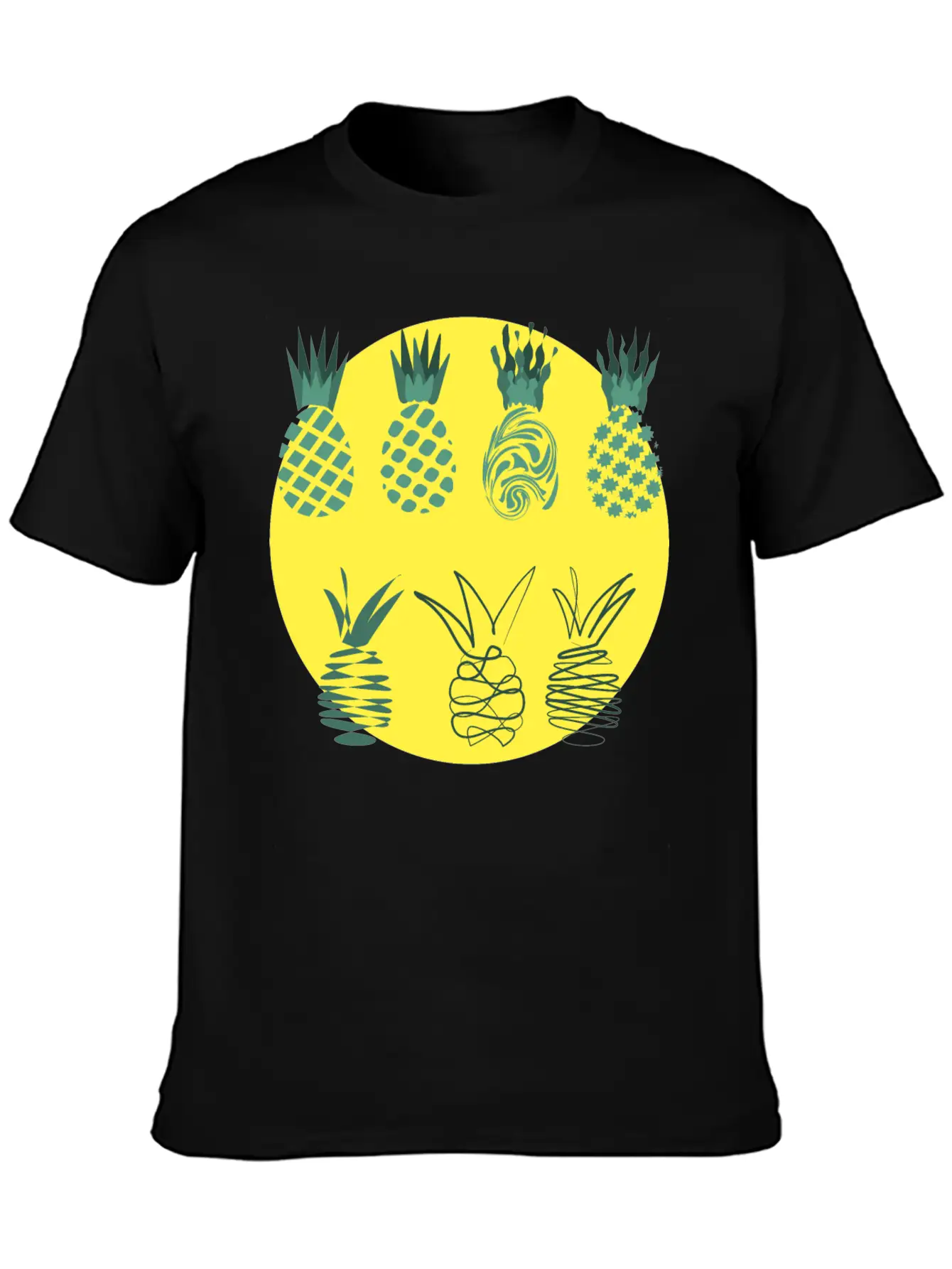 Golden Pineapples Drawing In Abstract Style Unisex Casual T-Shirt – Clean Design For Daily Comfort