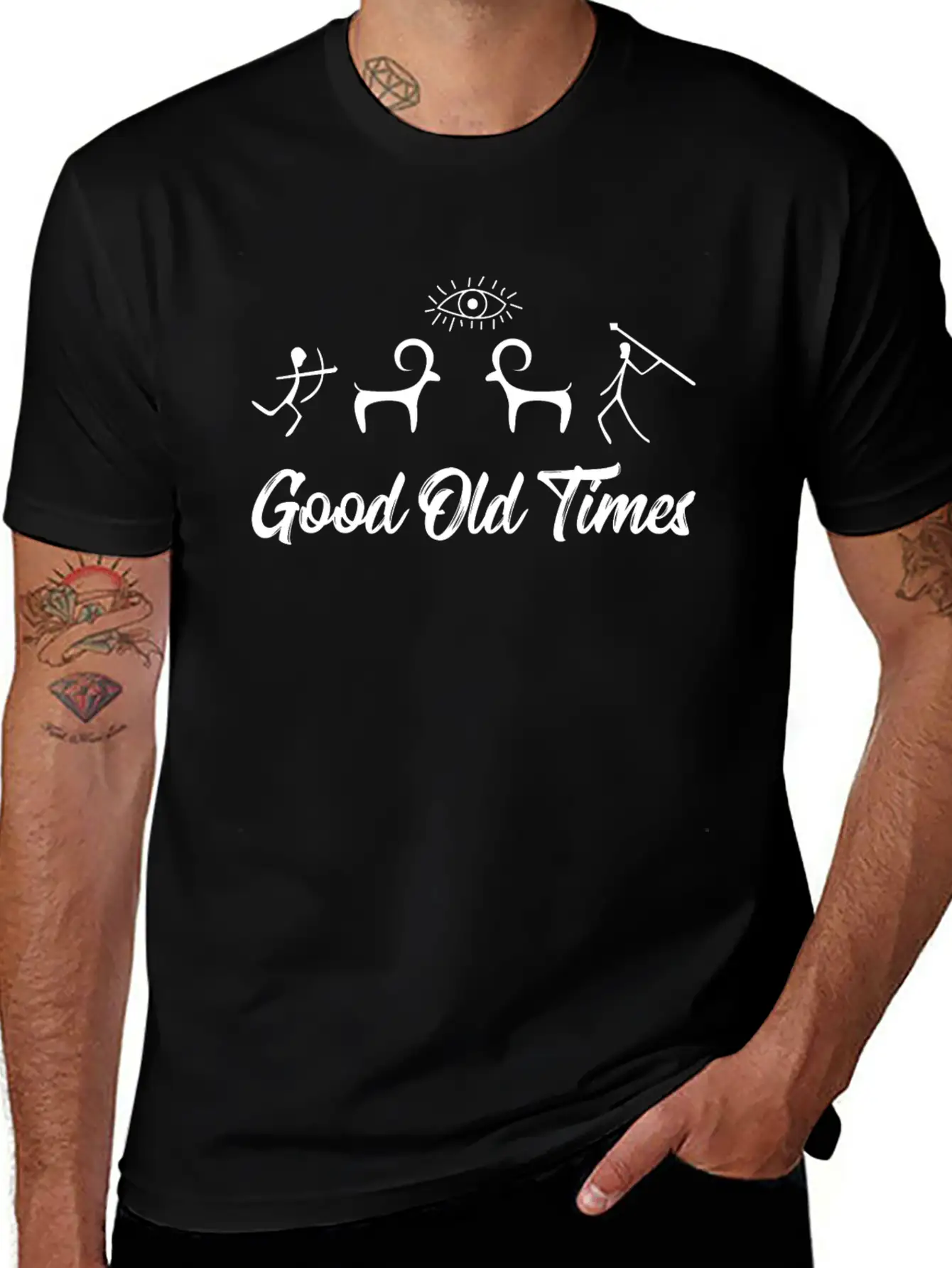 Good Old Times Stone Age Hunter T-Shirt Basic Graphic T-Shirt – Daily Comfort In Soft Cotton