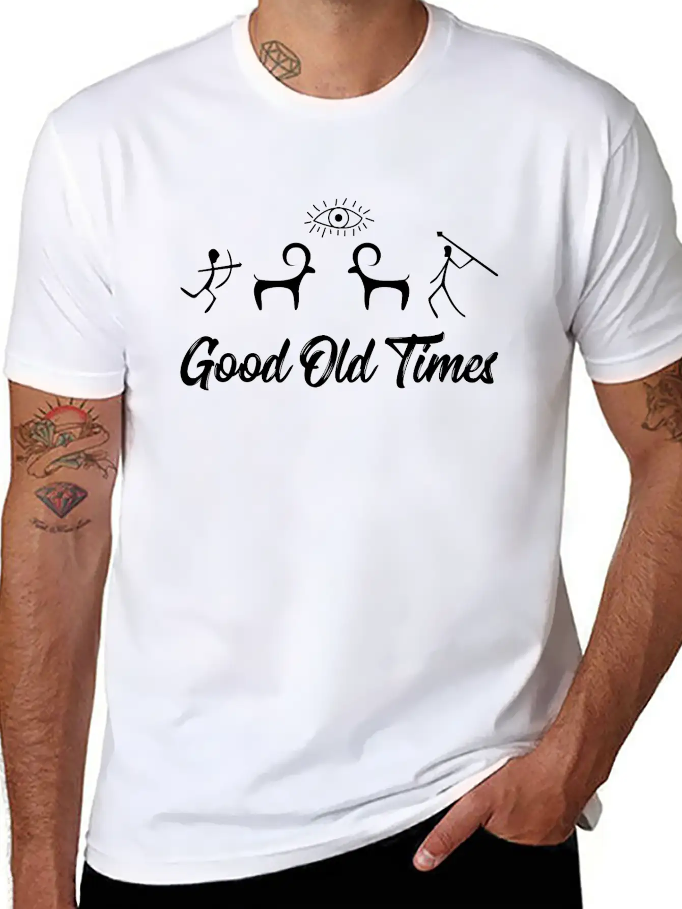 Good Old Times Stone Age Hunter T-Shirt Basic Graphic T-Shirt – Daily Comfort In Soft Cotton