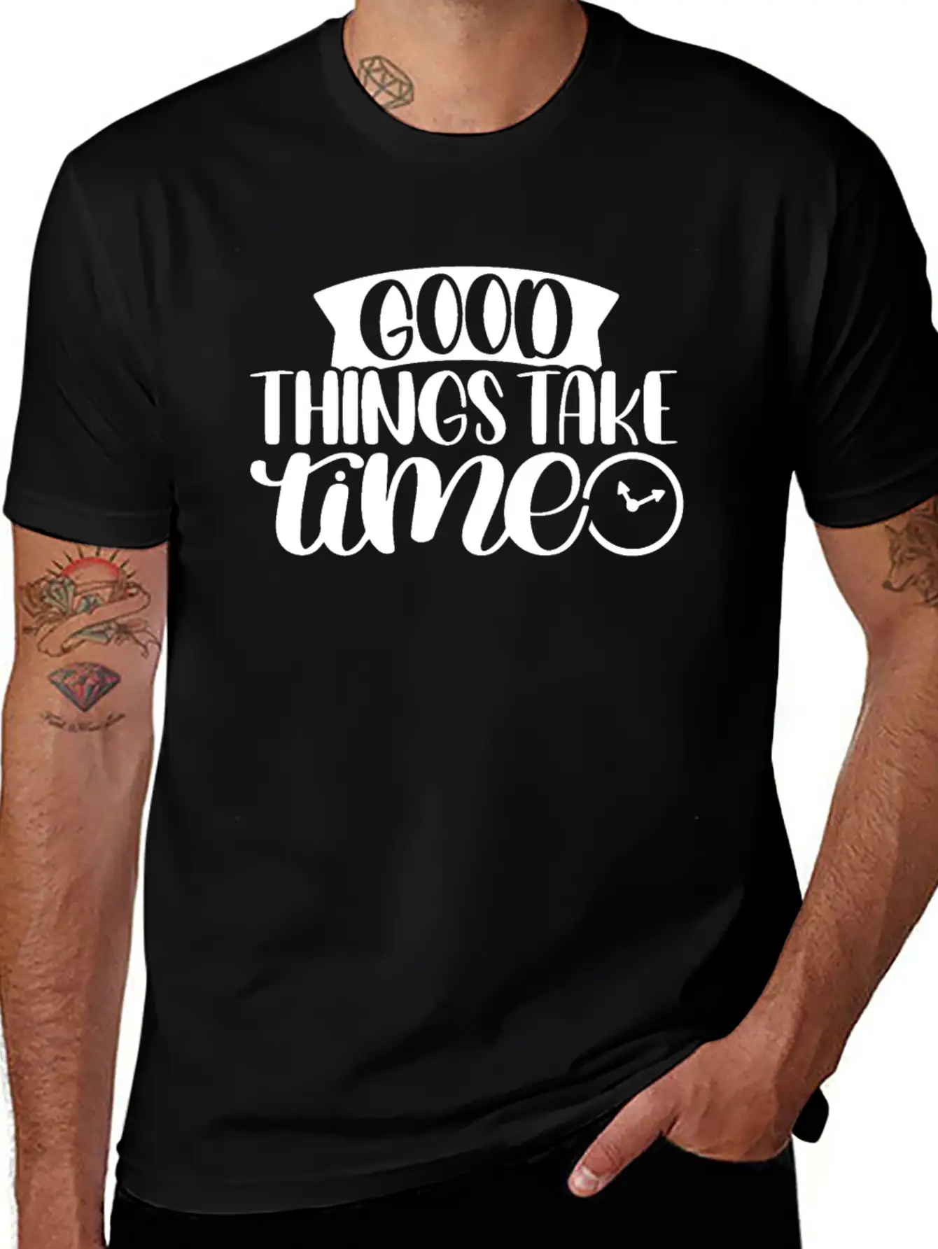 Good Things Take Time Clock Motivational Saying Timeless Short Sleeve Tee – Comfy And Minimalist Design