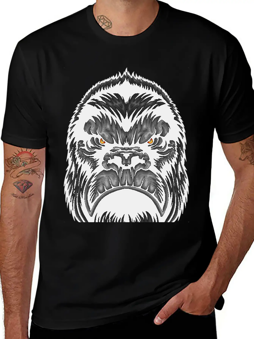 Gorilla Head Animal Wildlife Streetwear Fun Vector Stylish Everyday T-Shirt – Unisex Basic Cotton Tee