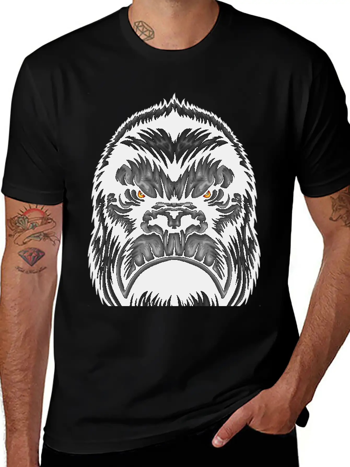 Gorilla Head Animal Wildlife Streetwear Fun Vector Stylish Everyday T-Shirt – Unisex Basic Cotton Tee