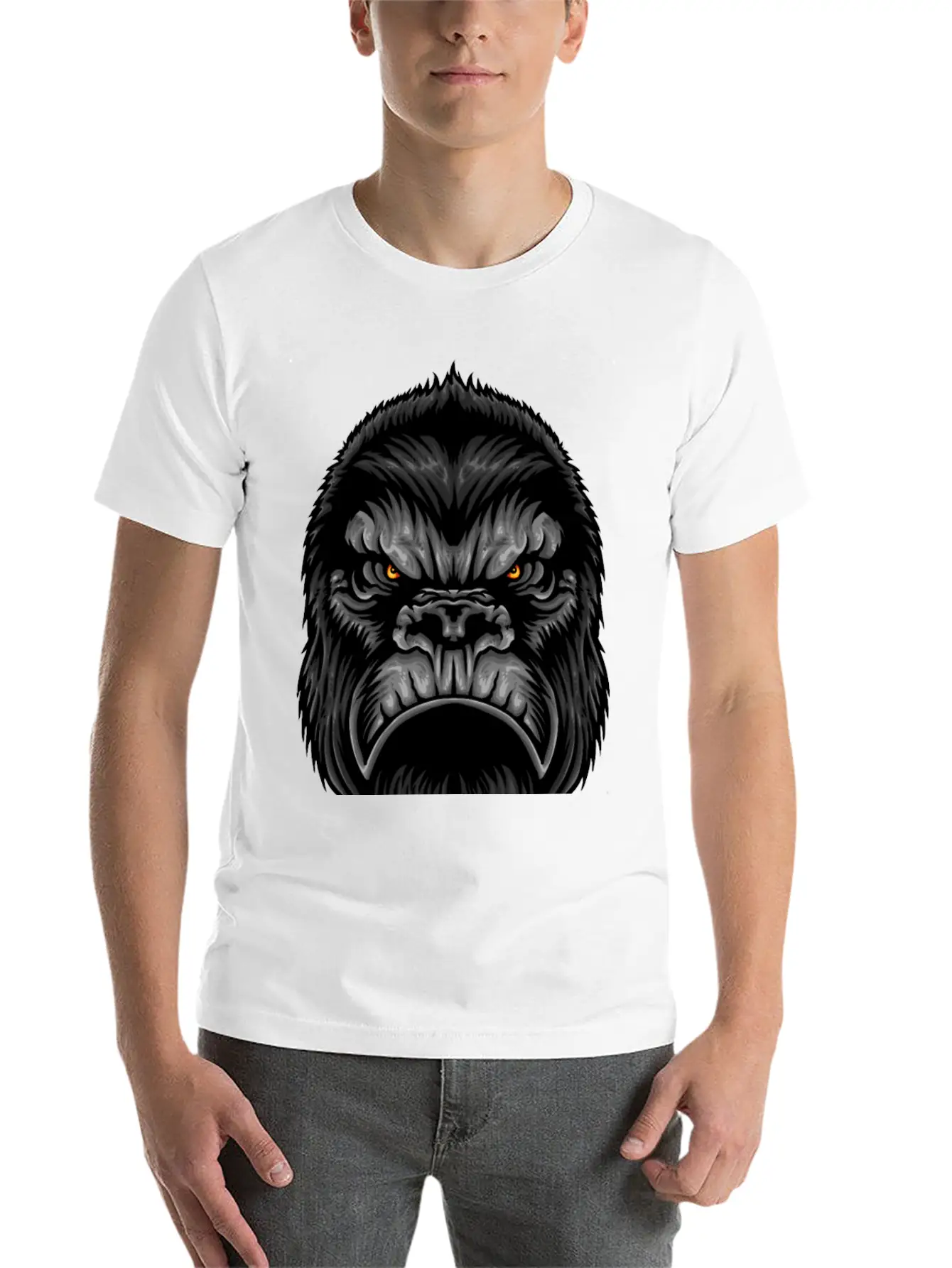 Gorilla Head Animal Wildlife Streetwear Fun Vector Stylish Everyday T-Shirt – Unisex Basic Cotton Tee