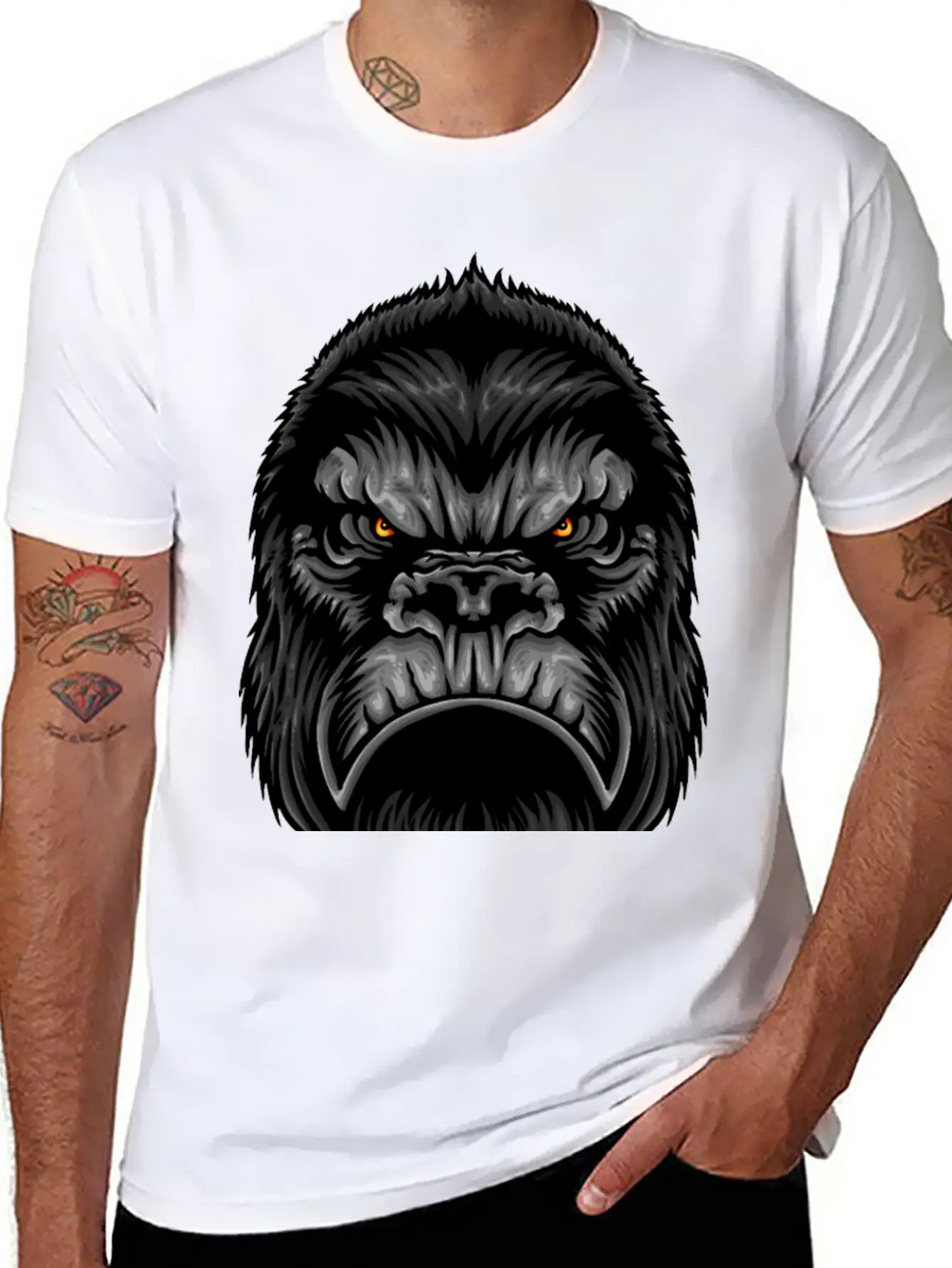 Gorilla Head Animal Wildlife Streetwear Fun Vector Stylish Everyday T-Shirt – Unisex Basic Cotton Tee