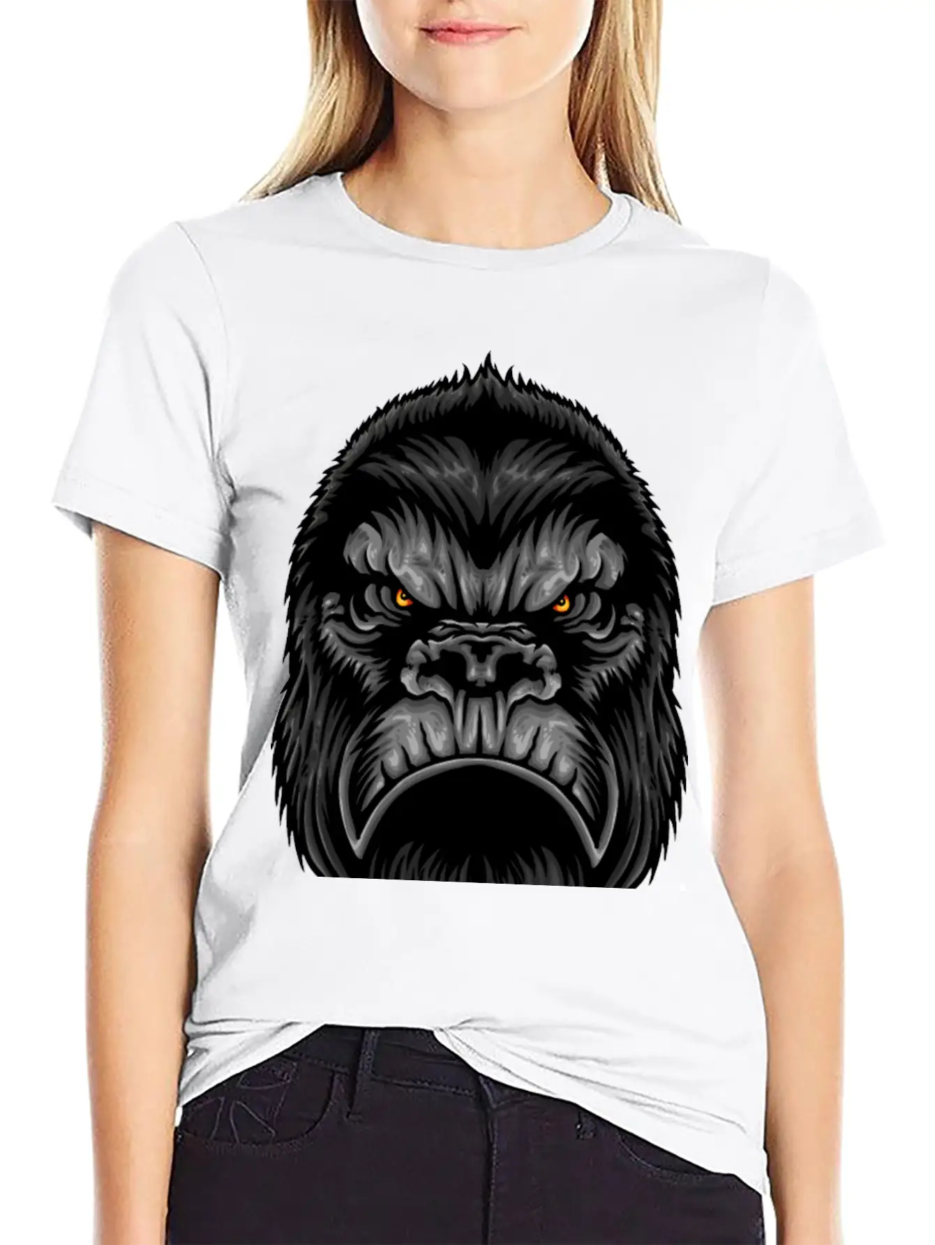 Gorilla Head Animal Wildlife Streetwear Fun Vector Stylish Everyday T-Shirt – Unisex Basic Cotton Tee