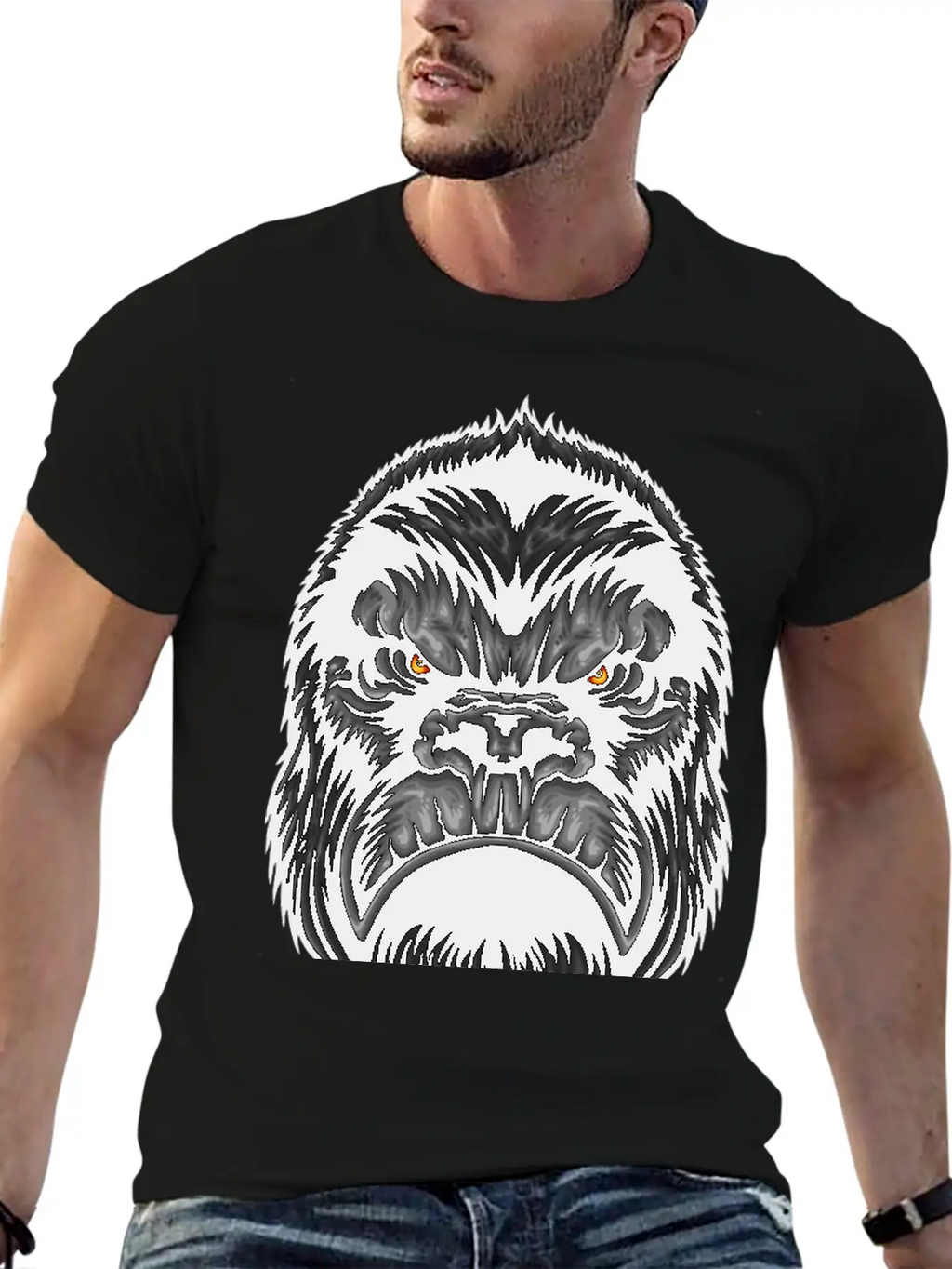 Gorilla Head Animal Wildlife Streetwear Fun Vector Stylish Everyday T-Shirt – Unisex Basic Cotton Tee