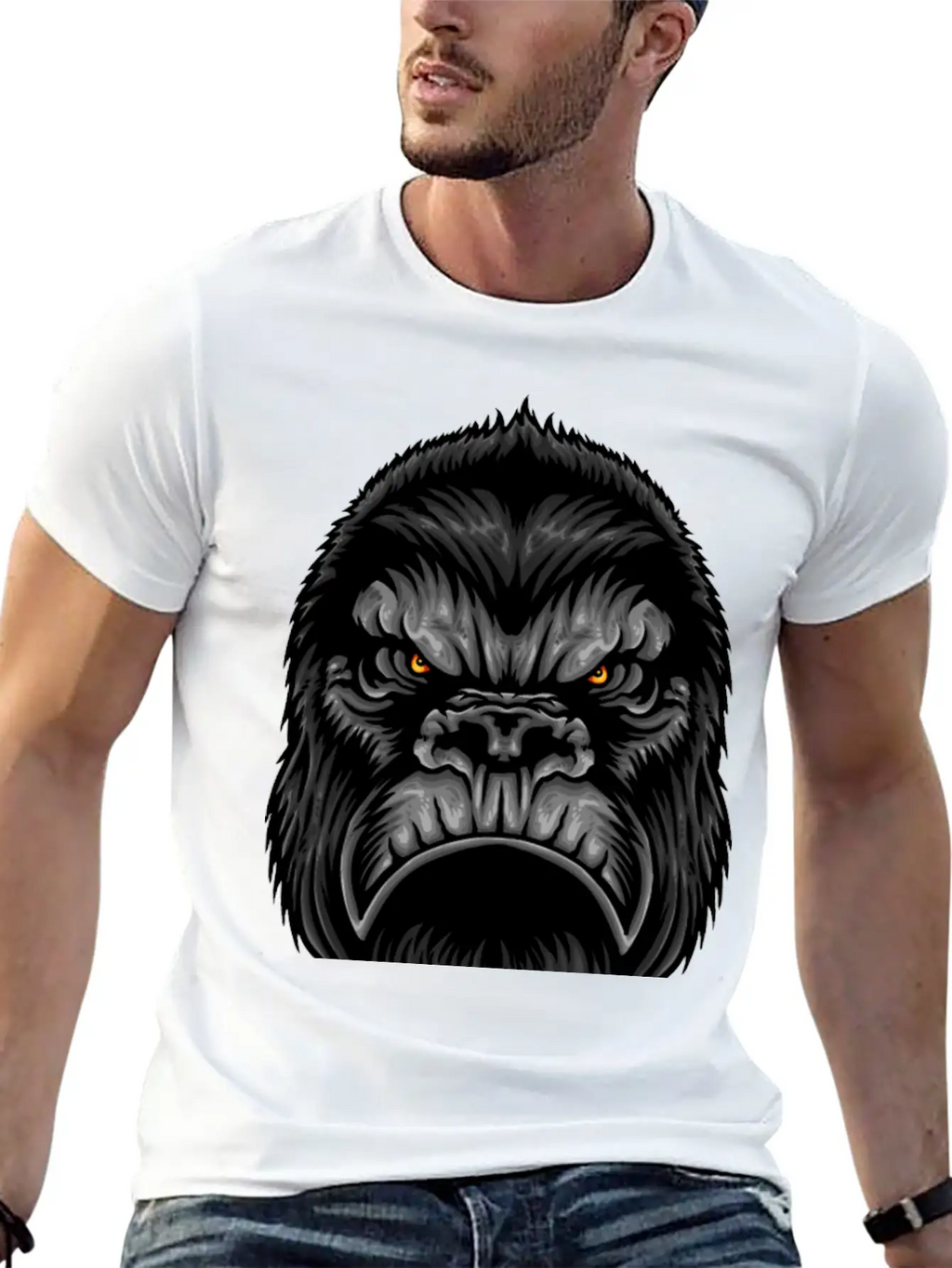 Gorilla Head Animal Wildlife Streetwear Fun Vector Stylish Everyday T-Shirt – Unisex Basic Cotton Tee